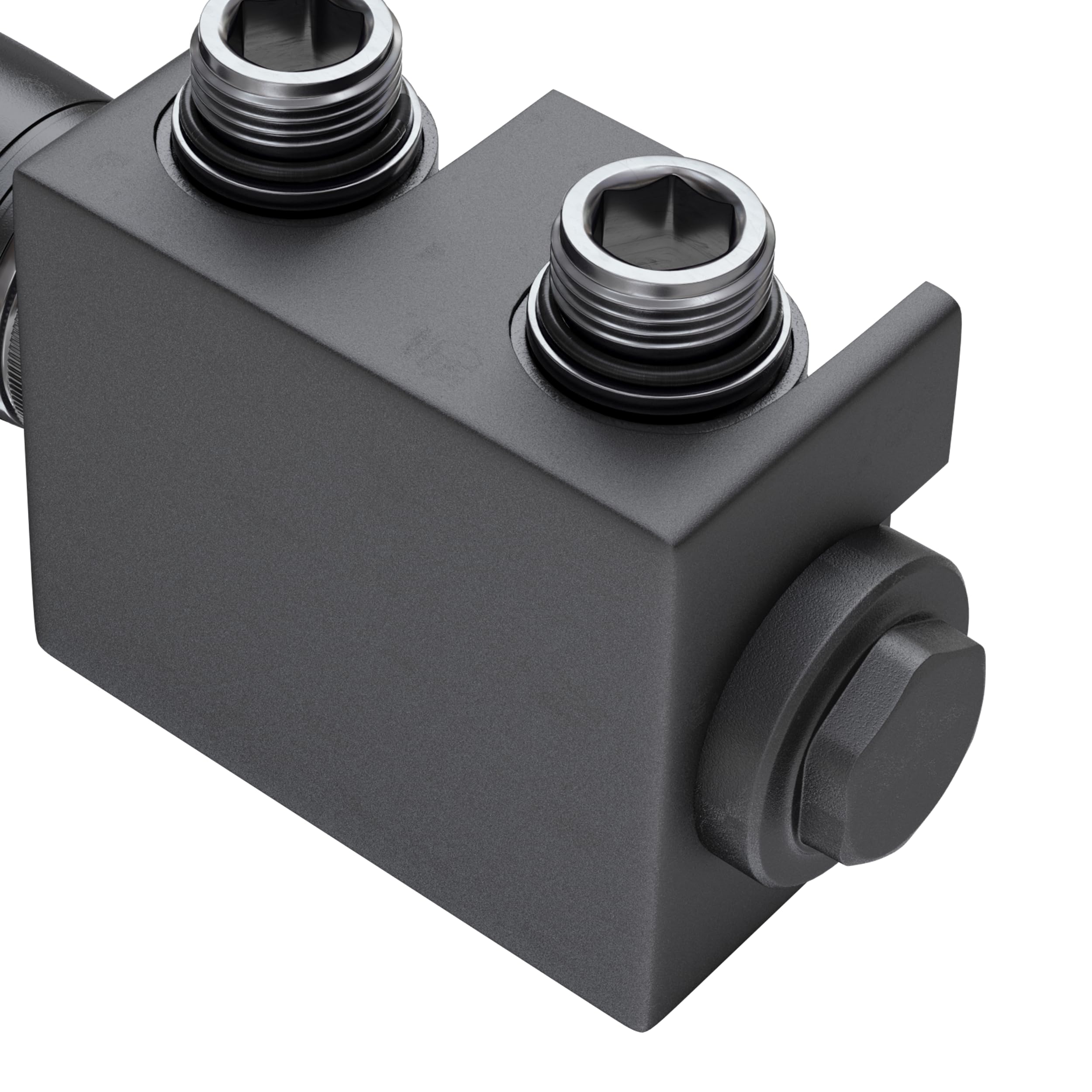 VILSTEIN® Universal Heizkörperanschluss Set [MIT THERMOSTAT] - Multiblock Anschluss für Heizung - Zweirohrsystem Hahnblock Schwarz - Ventilhahnblock Amaturensystem - Durchgangs - & Eckanschluss