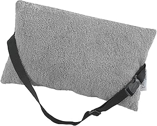 Strandkissen gefüllt mit Befestigungsgurt - verstellbares Reisekissen Nackenkissen Kopfkissen für Sonnenliege Gartenstuhl 32x20cm - Camping Kissen Frottee Bezug 100% Baumwolle (Grau)