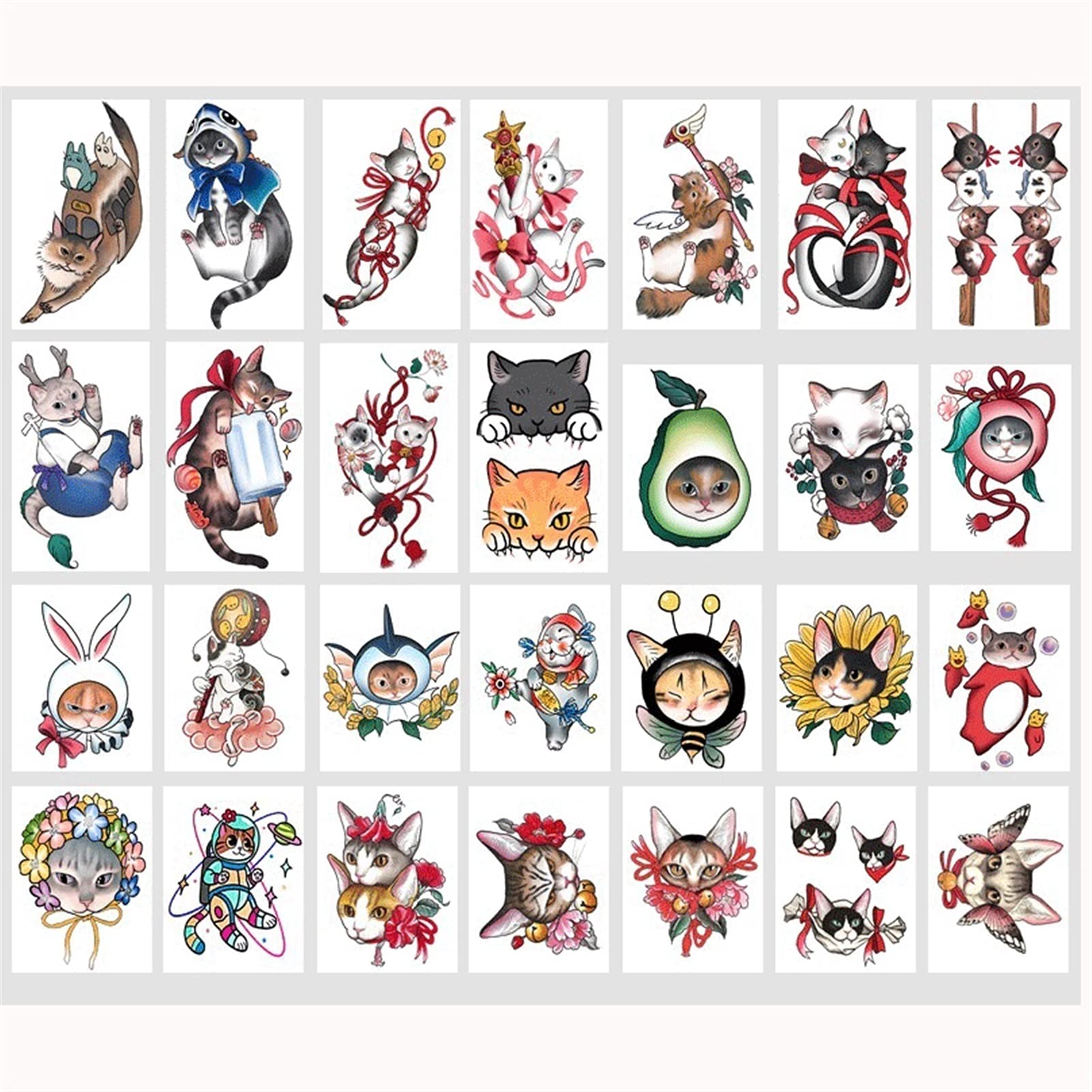 30 Hojas De Pegatinas De Tatuaje Temporal,Arte Corporal,Maquillaje,Tatuaje Falso,Lindo Gato para Niñas,Niños,Niños,Adhesivo Corporal Extraíble,Mano,Cuello,Fiesta,Arte Corporal