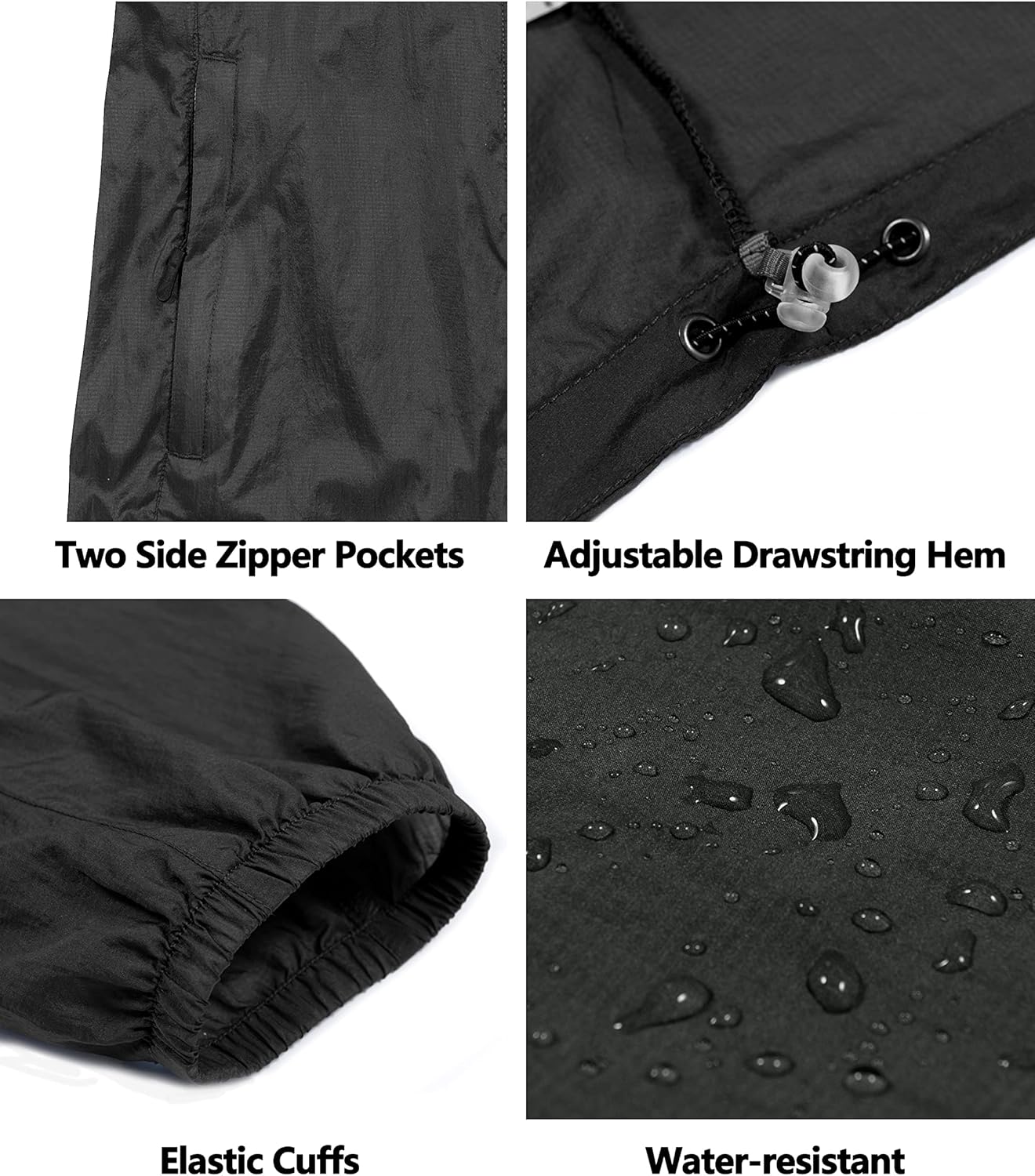 Little Donkey Andy Men's Upgraded 50 Sun Protection Jacket Packable Waterproof Lightweight Full Zip Hoodie for Running Travel Outdoors Black M