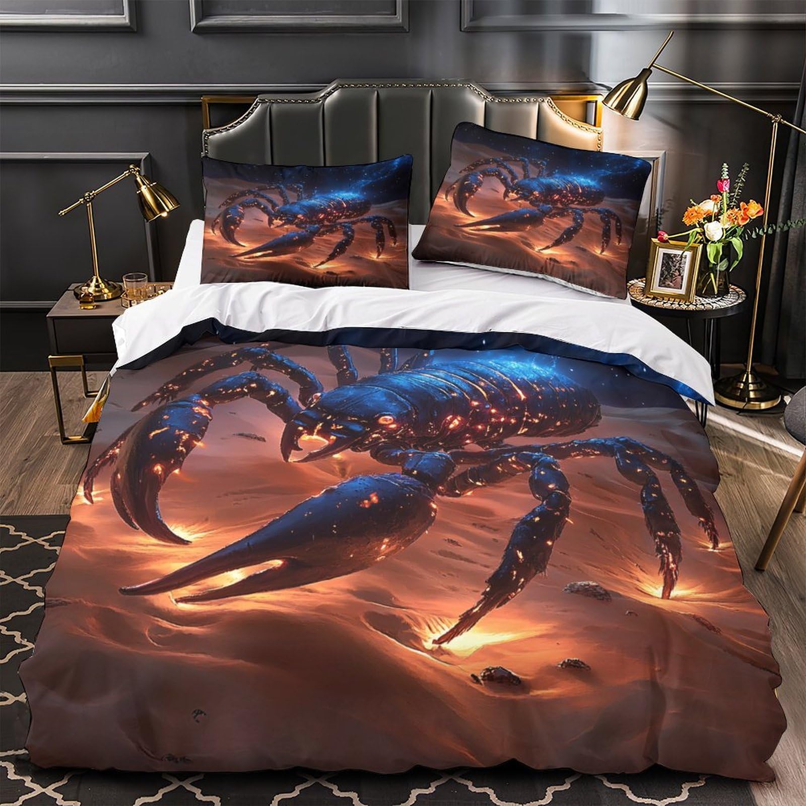 Housse de couette scorpion 140x200 microfibre avec parure de lit enfant single