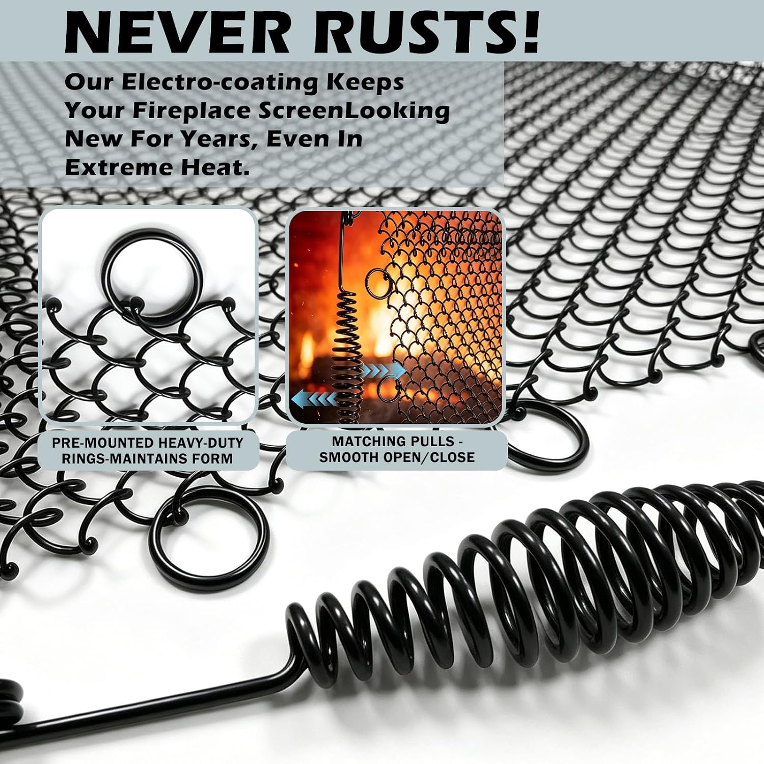 Fireplace Mesh Curtain 2Pcs 20" Hx24 W Black Spark Guard