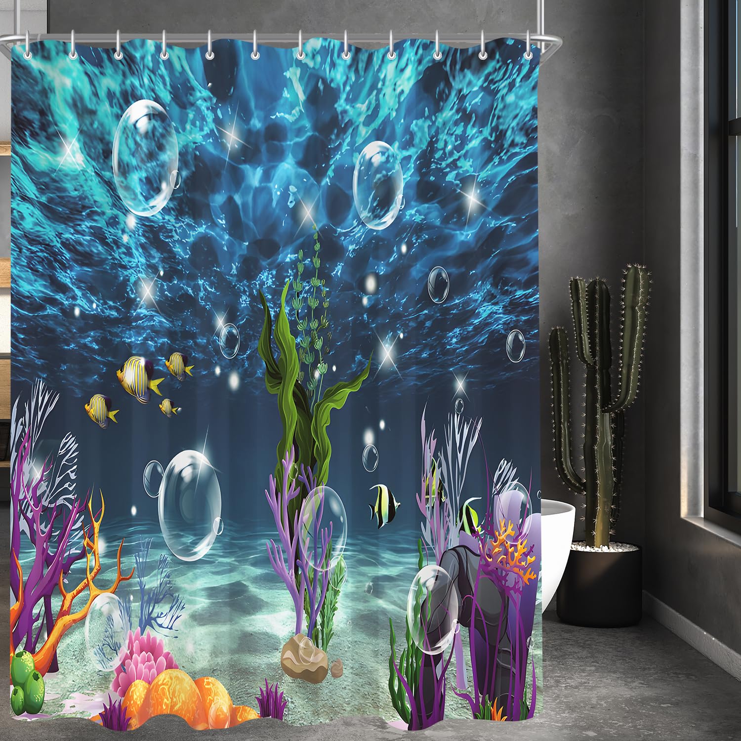 Lerores Shower Curtain, 120 x 200 cm, Colourful Sea Floor, Weighted Hem, Anti-Mould Textile, Water-Repellent, Washable Polyester Bath Curtains with 8 Eyelets and Shower Curtain Rings for Bathroom โ image 1