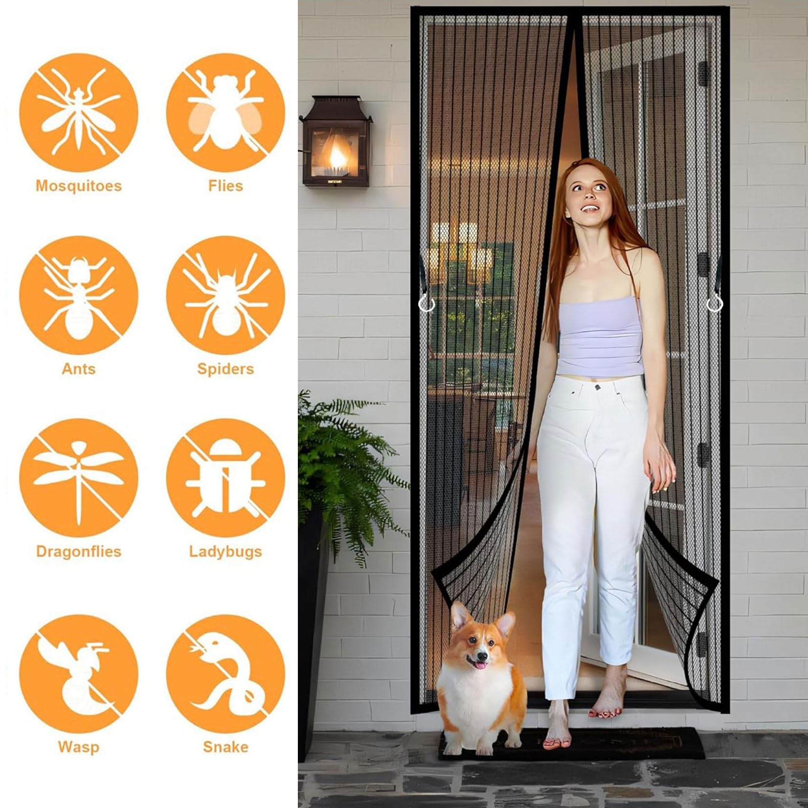 Magnet Fliegengitter Balkontür 262 x 288 cm Extra Starke Magnete Magnet-Verschluss Insektenschutz Fliegenvorhang mit Selbstklebendes Klettband für Balkontür/Terrassentür, Schwarz