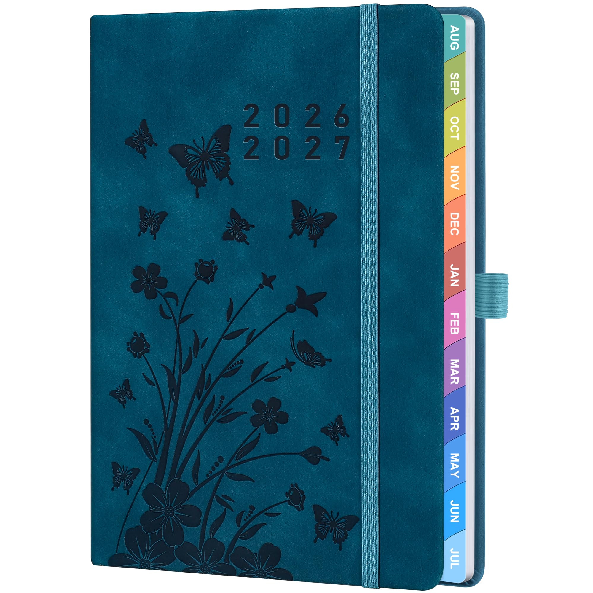 Academic Diary 2026–2027 Week to View – Weekly Planner with Monthly Tabs, 100 GSM No Bleed Paper, Pen Holder, Pocket & Ribbon Bookmarks, Academic Year Diary Aug 2026–Jul 2027 – Peacock Blue