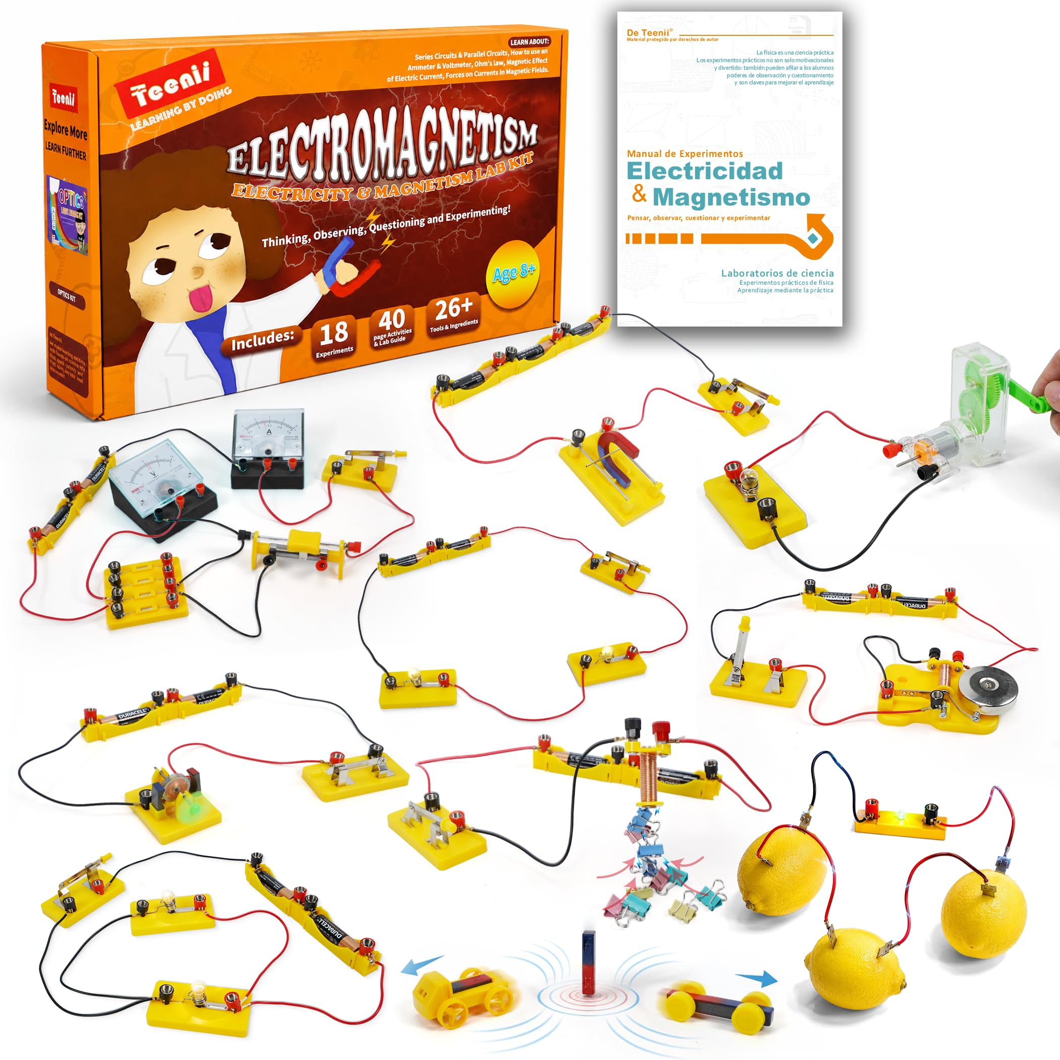 Teenii Kit Científico de Electricidad y Magnetismo para Niños, Experimentos de Física Stem con Circuitos Eléctricos, Juego Educativo de Ciencia, Kit de Experimentos para Niños 8+ Años, 50 Piezas