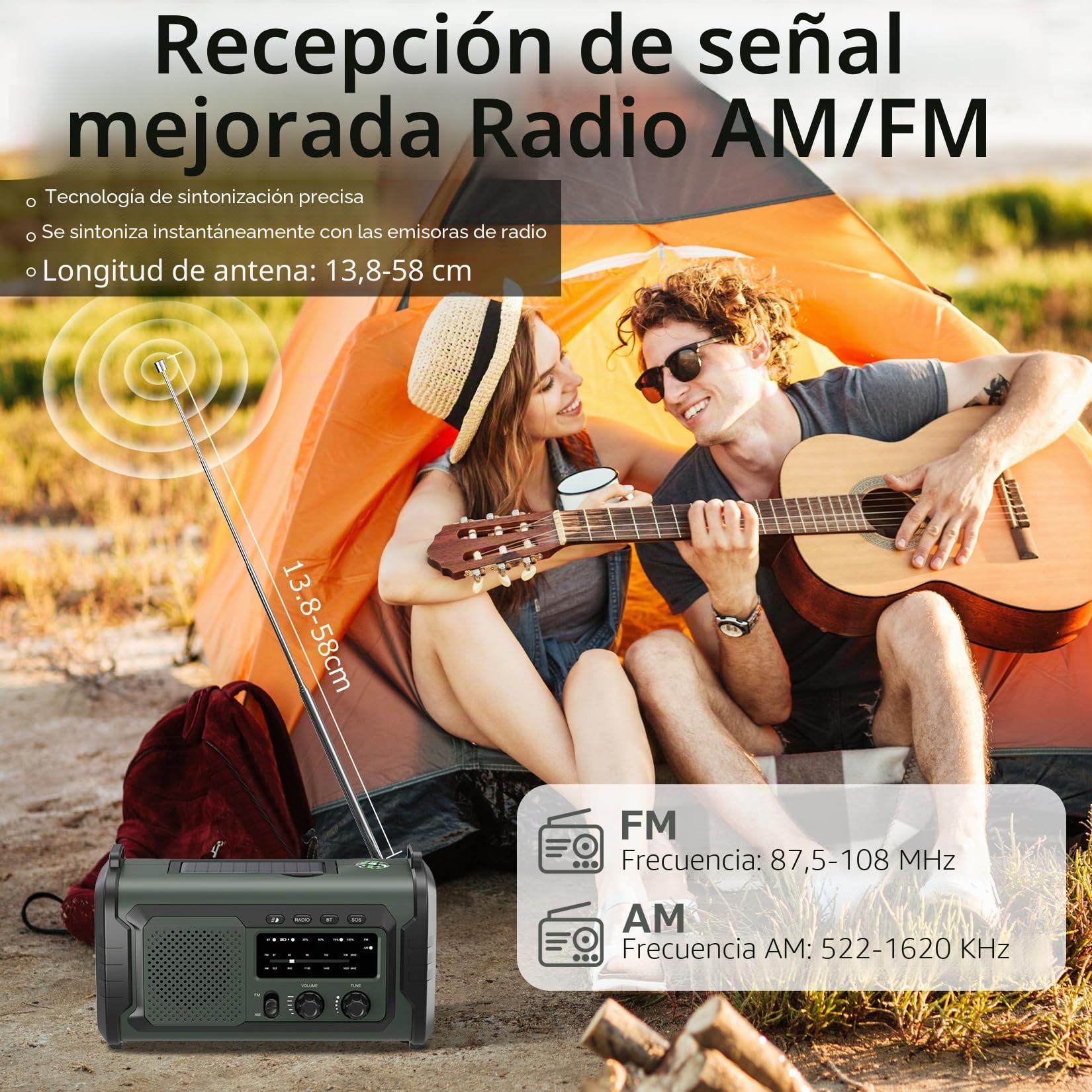 27000mAh Radio Emergencia, FM/Am Radios Solar y Recargable con Bluetooth 5.3/Alarma SOS/Brújula/Linterna, Radio De Dinamo para La Preparación Al Aire Libre para Desastres Naturales
