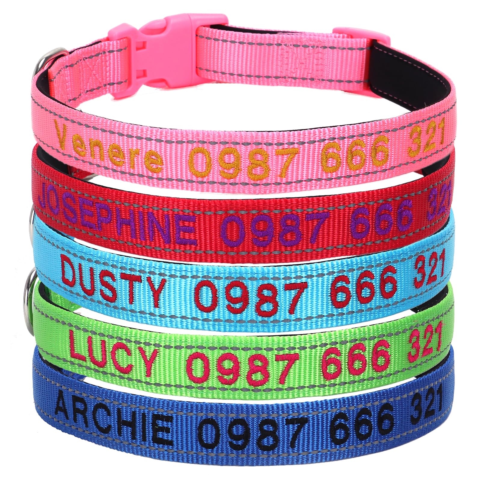 Padded Dog Collar,Soft Neoprene Personalized Pet Collar,Custom Embroidered Pet Name and Phone Number,Breathable Nylon Dog Collars,Quick Release Snap Buckle Dog Collar,Red