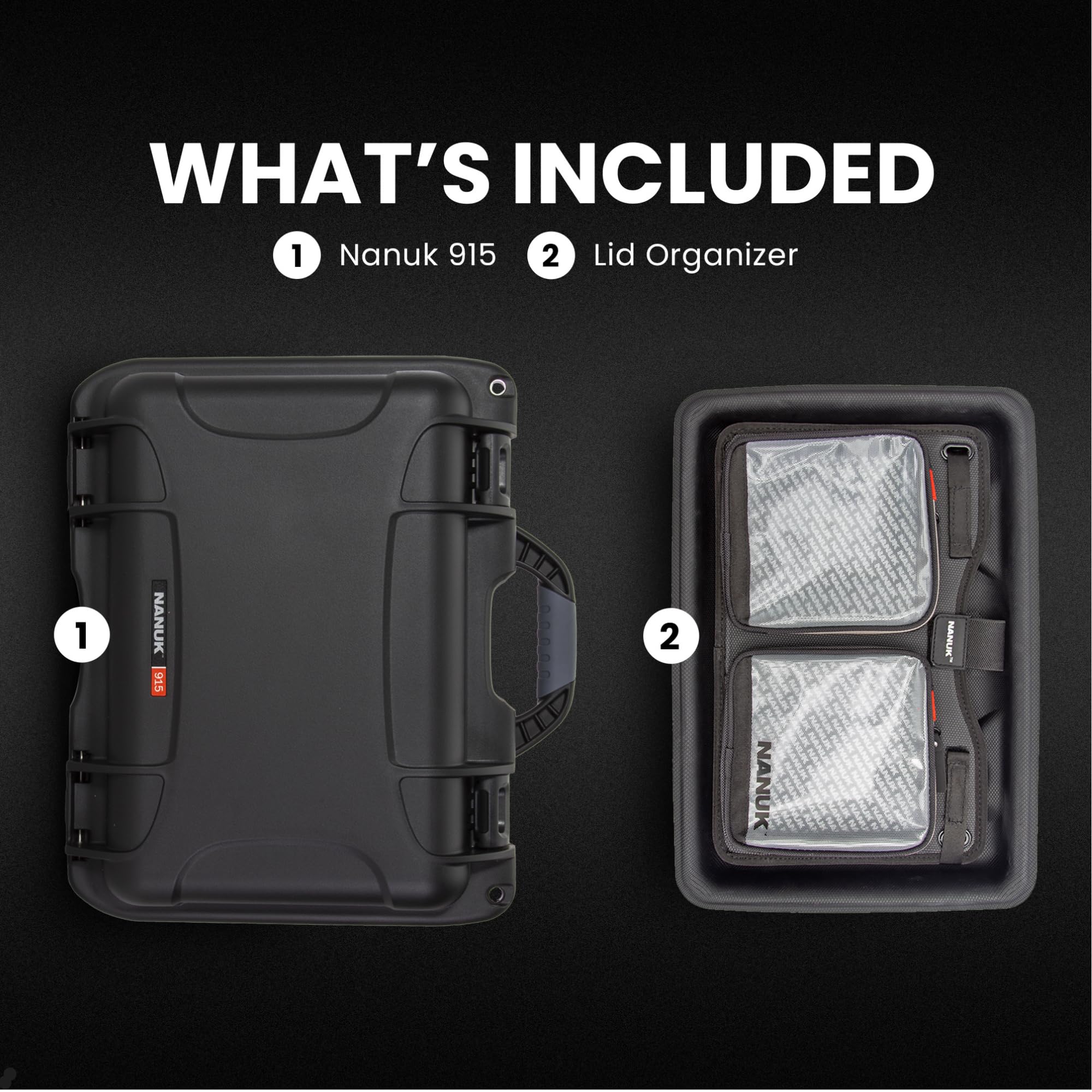 NANUK 915 Pro Photo Kit – Leichter, wasserdichter Schutzkoffer mit gepolsterten Trennwänden und 2 Deckelaufteilern (40,1 x 30,7 x 17,3 cm) – Staubdicht und stoßfest (Schwarz)