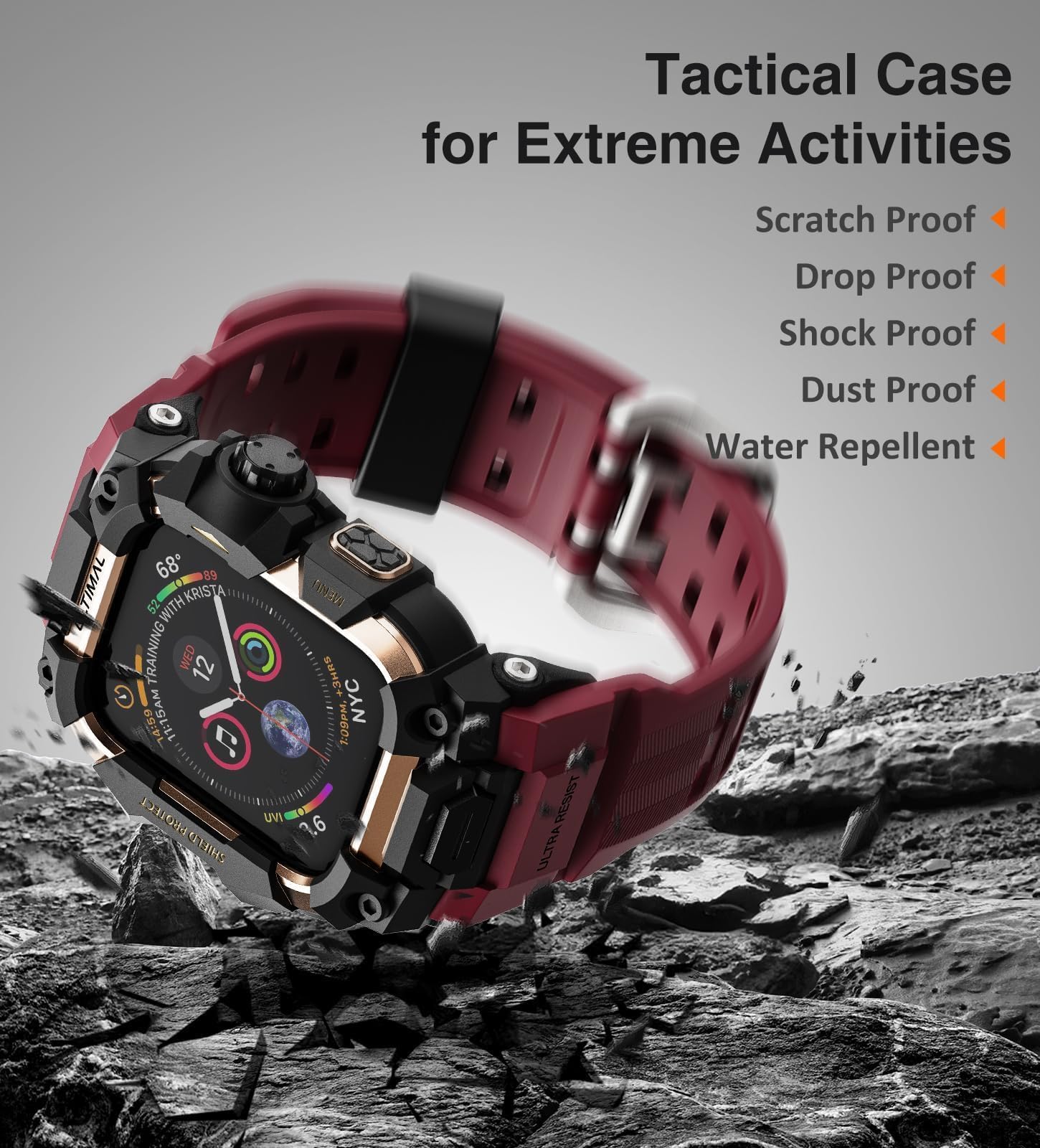 ULTIMAL Custodia robusta con cinturino per Apple Watch 49 mm, compatibile con Apple Watch Ultra 3/2/1, custodia antiurto di grado militare per iWatch Tactical Band da uomo