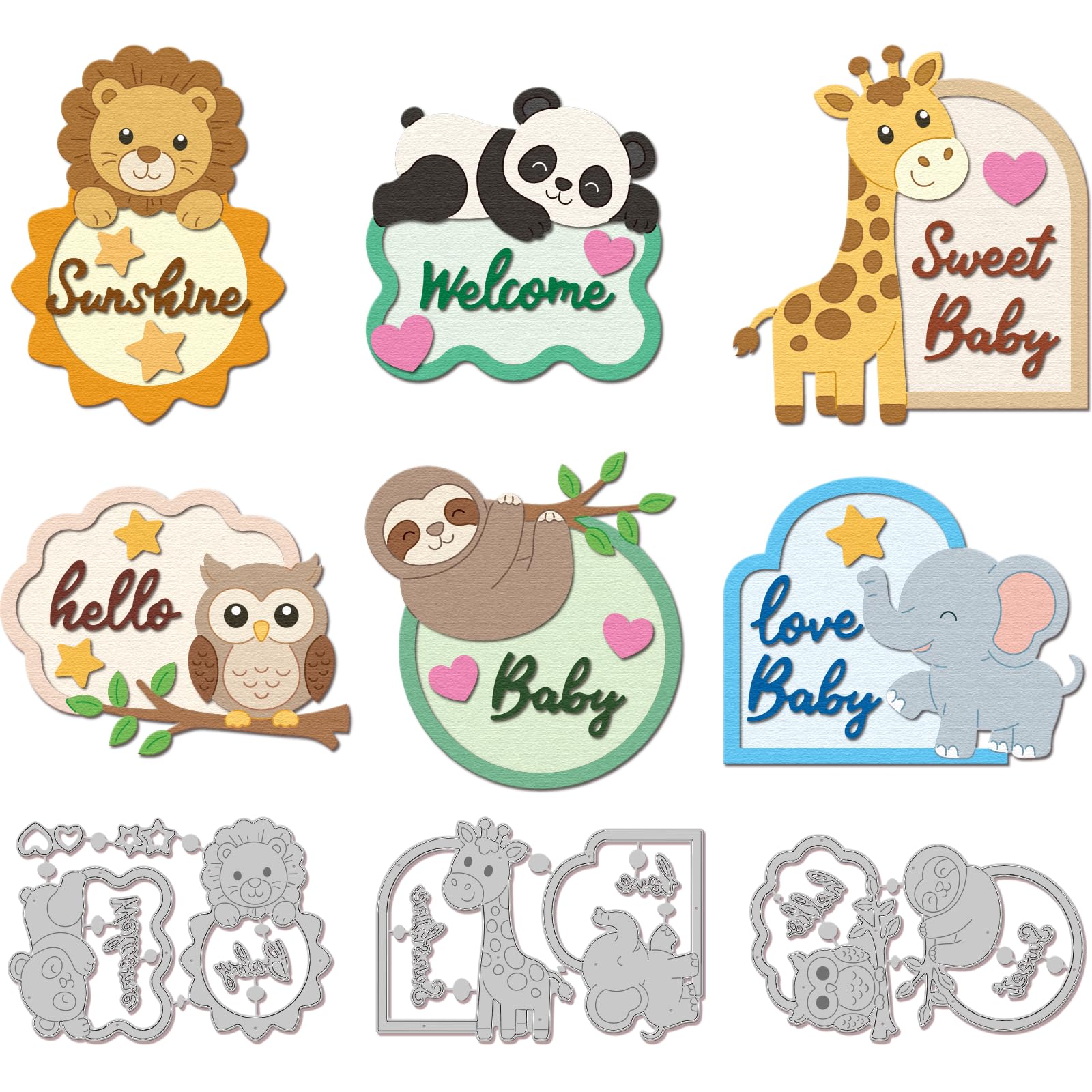 GLOBLELAND Cute Animal Frame Metal Die Cuts Lions Elephants Words