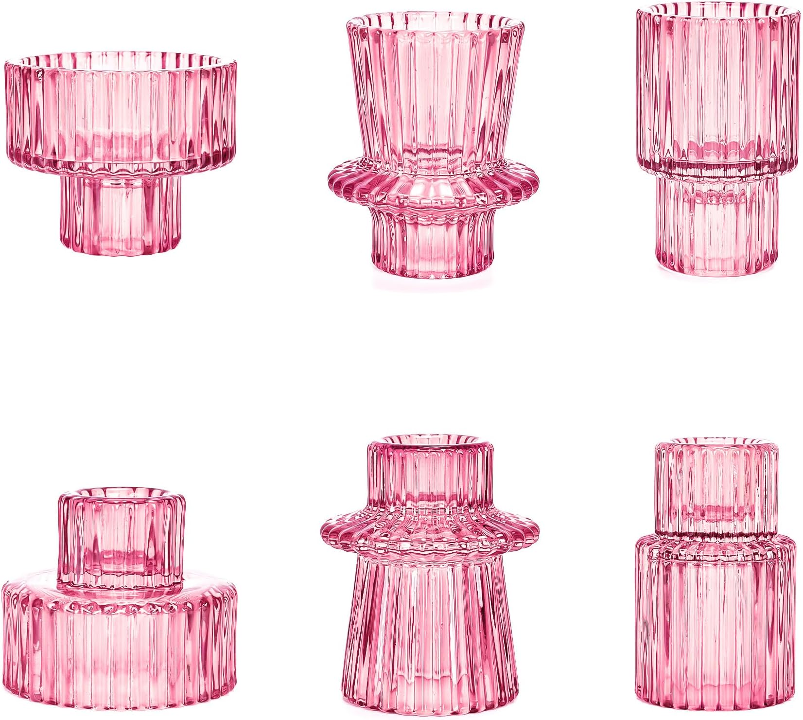 6 Stück Rosa Votivkerzenhalter - Glas Teelichthalter Mit Sonnenblumen Muster