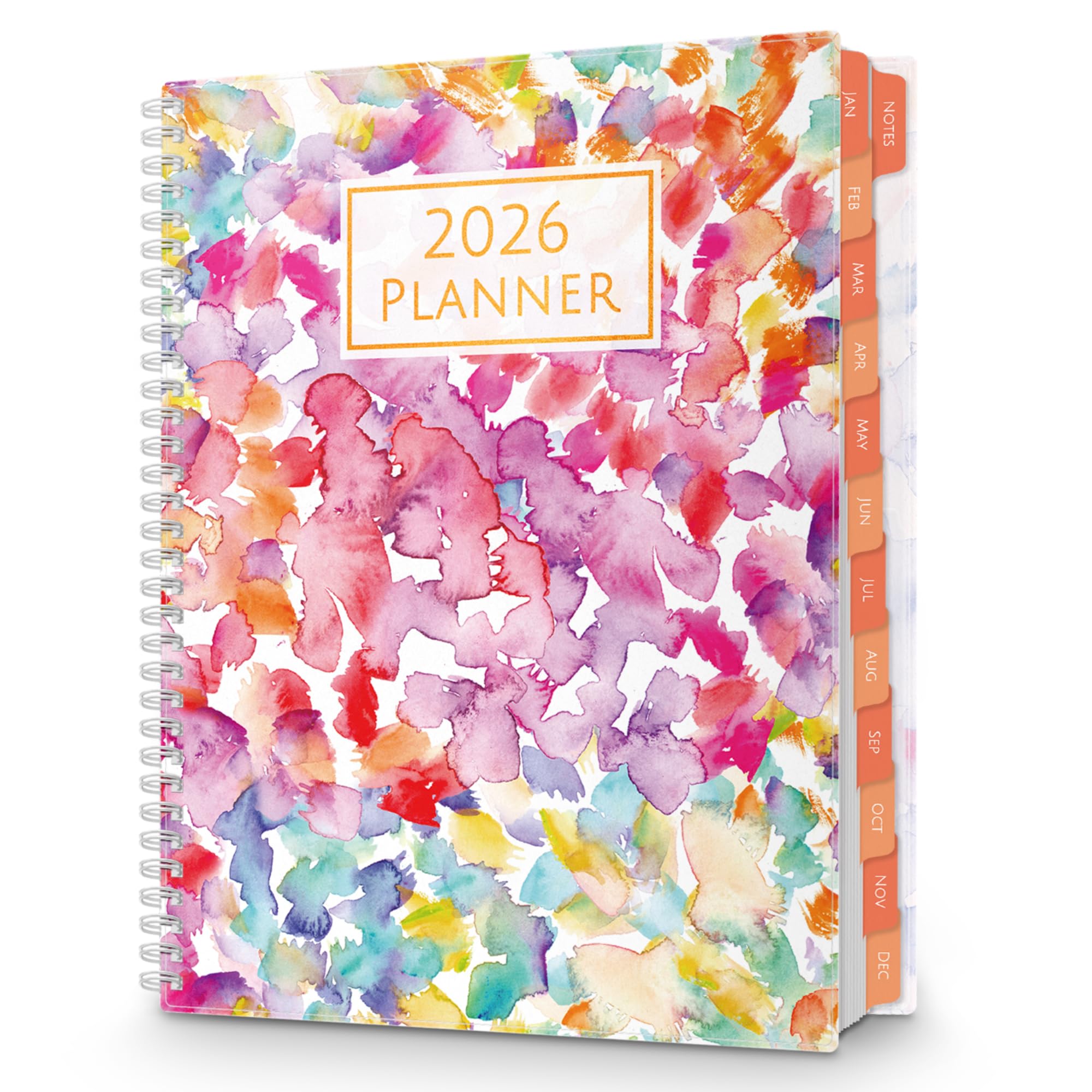 CRANBURY Large Planner 2026, 8.5x11 Weekly Monthly Calendar Agenda, from Jan to Dec Daily Organizer, Watercolor Theme, Spiral Bound Planner with Tabs