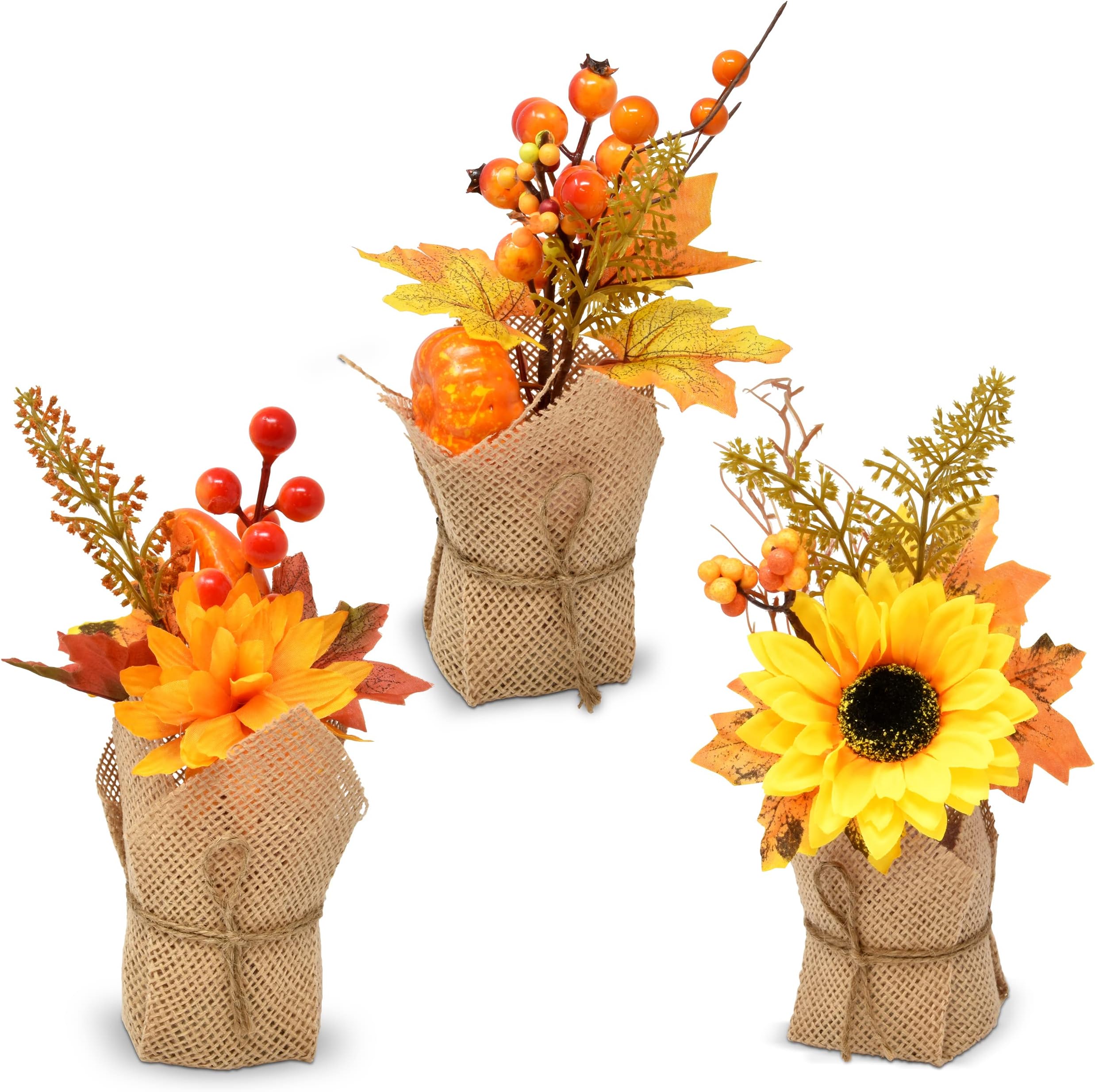 Winlyn 3 Pack Fall Faux Potted Plants Rustic Thanksgiving