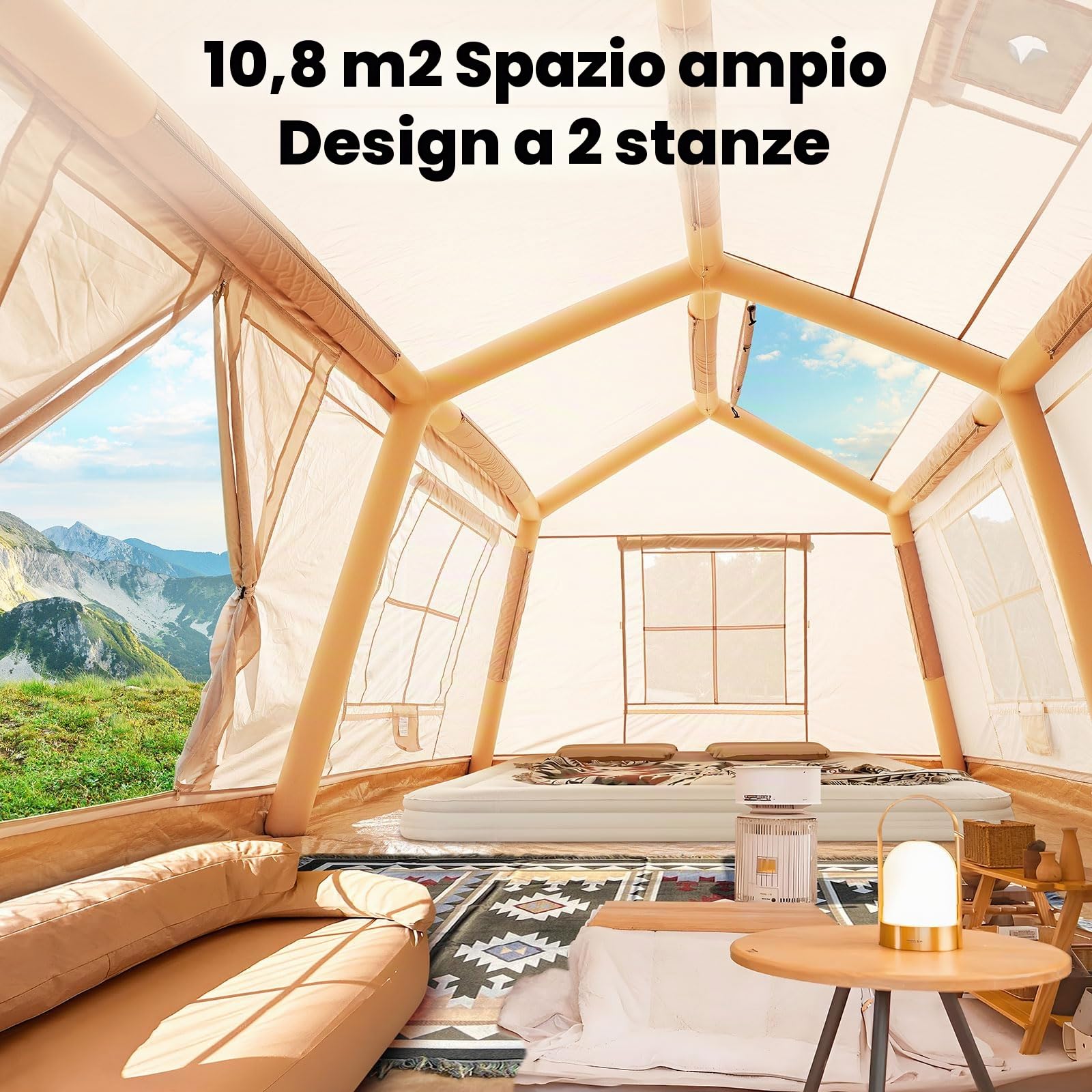 Ytaoeo Tenda Gonfiabile per Campeggio Outdoor Tenda per 2-4 persone con pompa ad aria, apertura del camino, tenda gonfiabile in tessuto Oxford impermeabile