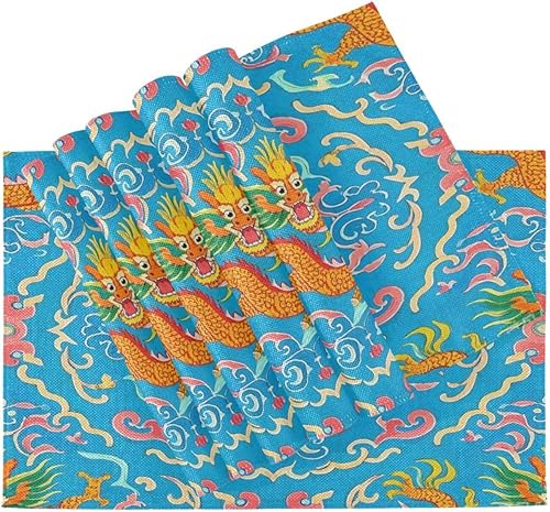 Miniatura 4 de Manteles individuales azules personalizados con diseño de dragón de cultura china para mesa de comedor, resistentes al calor, antideslizantes, para