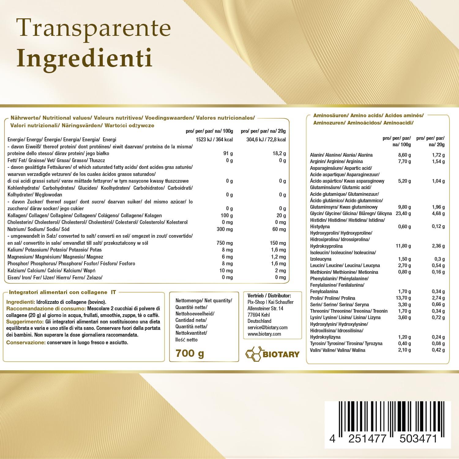 Collagene in polvere 700g | Idrolizzato di collagene puro al 100% | Peptidi 1-2 - 3 | Eccellente solubilità | 100% puro e originale | Senza additivi | Sapore neutro
