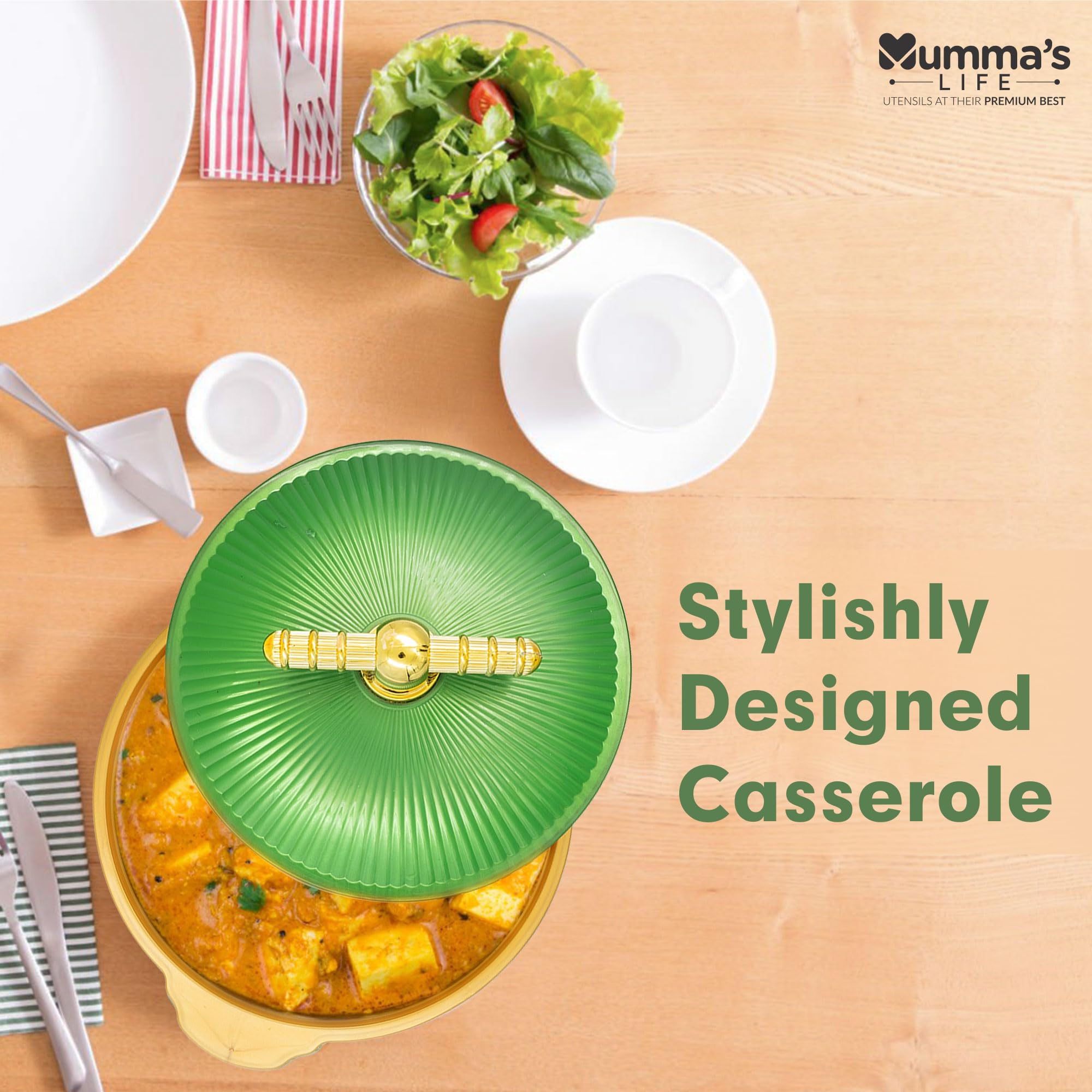 Mumma's LIFE insulated Casserole Hotpot/Chapati Box/Hot Case with Lid Thermoware Casserole Masti (2500ML) (Green) 4