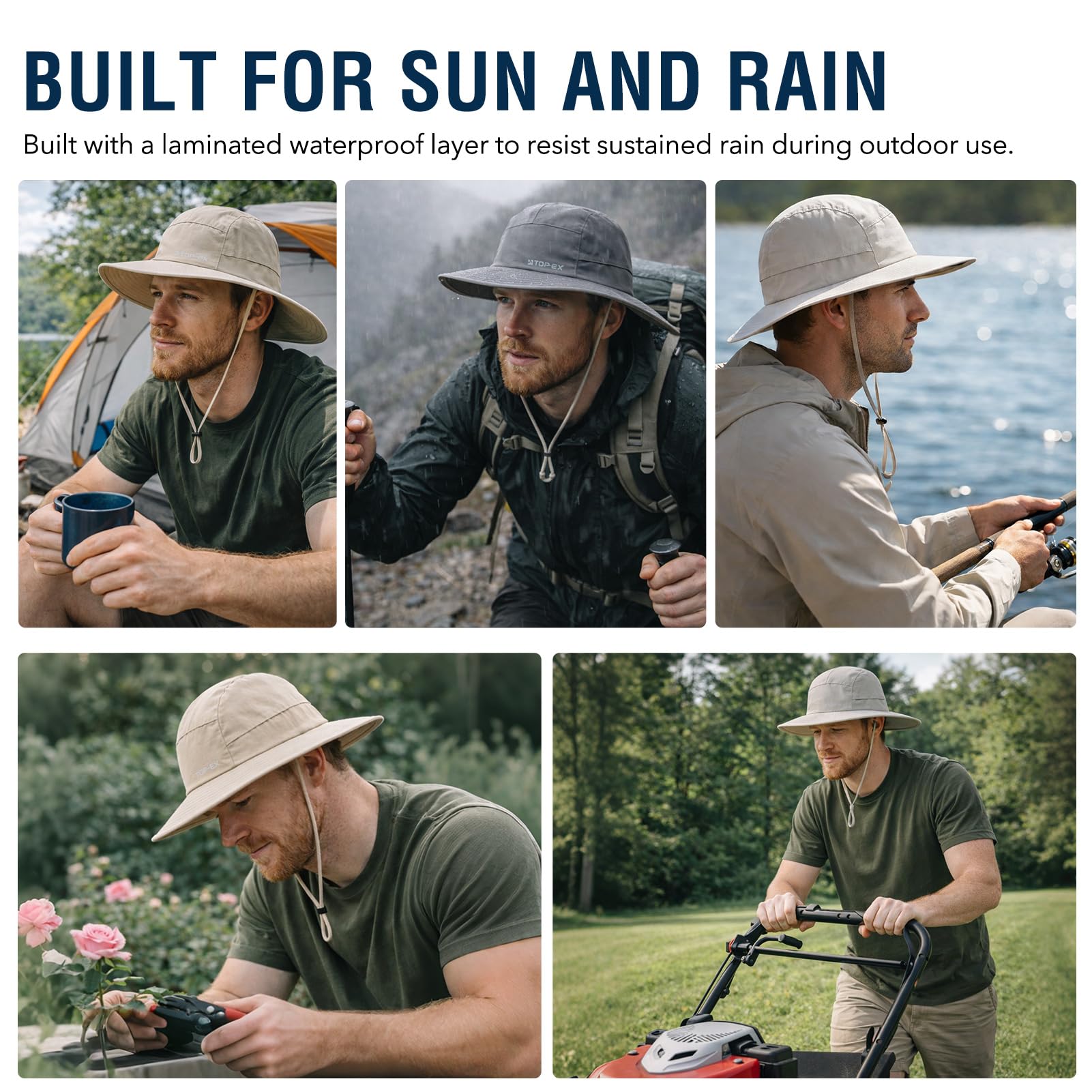 TOP-EX Chapeau de soleil imperméable à large bord pour homme XL/XXL - Protection solaire UPF 50+ - Pliable