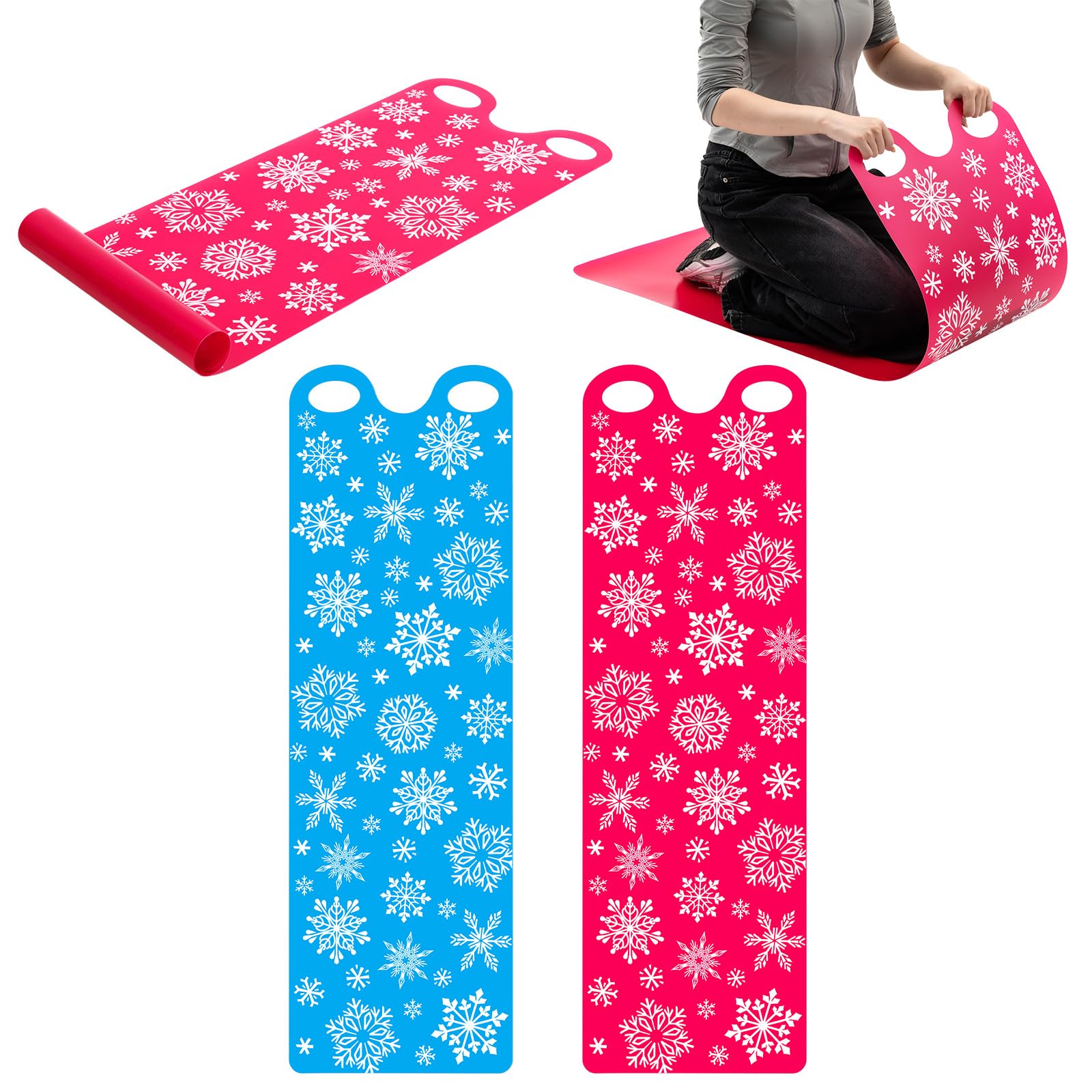 Leyndo 54" Large Snow Sled for Adults Flexible Flying Carpet Snowflake Slider Mat Sledding Equipment Snow Lightweight Roll up Snowboard for Christmas Winter Ski Outdoor