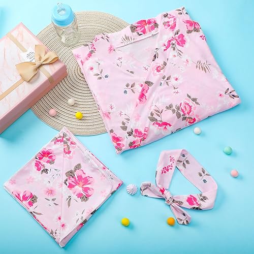 Miniatura 7 de Mepase Juego de 5 piezas de bata con diadema para mamá y yo, incluye bata de maternidad, manta para envolver al bebé, gorro para mamá y bebé (M)