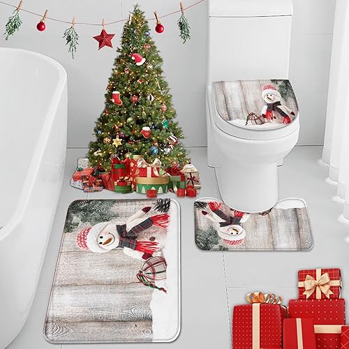 Miniatura 8 de ArtSocket Juego de alfombras y tapetes de baño de Navidad, 3 piezas, antideslizantes, antideslizantes, de espuma viscoelástica, de microfibra