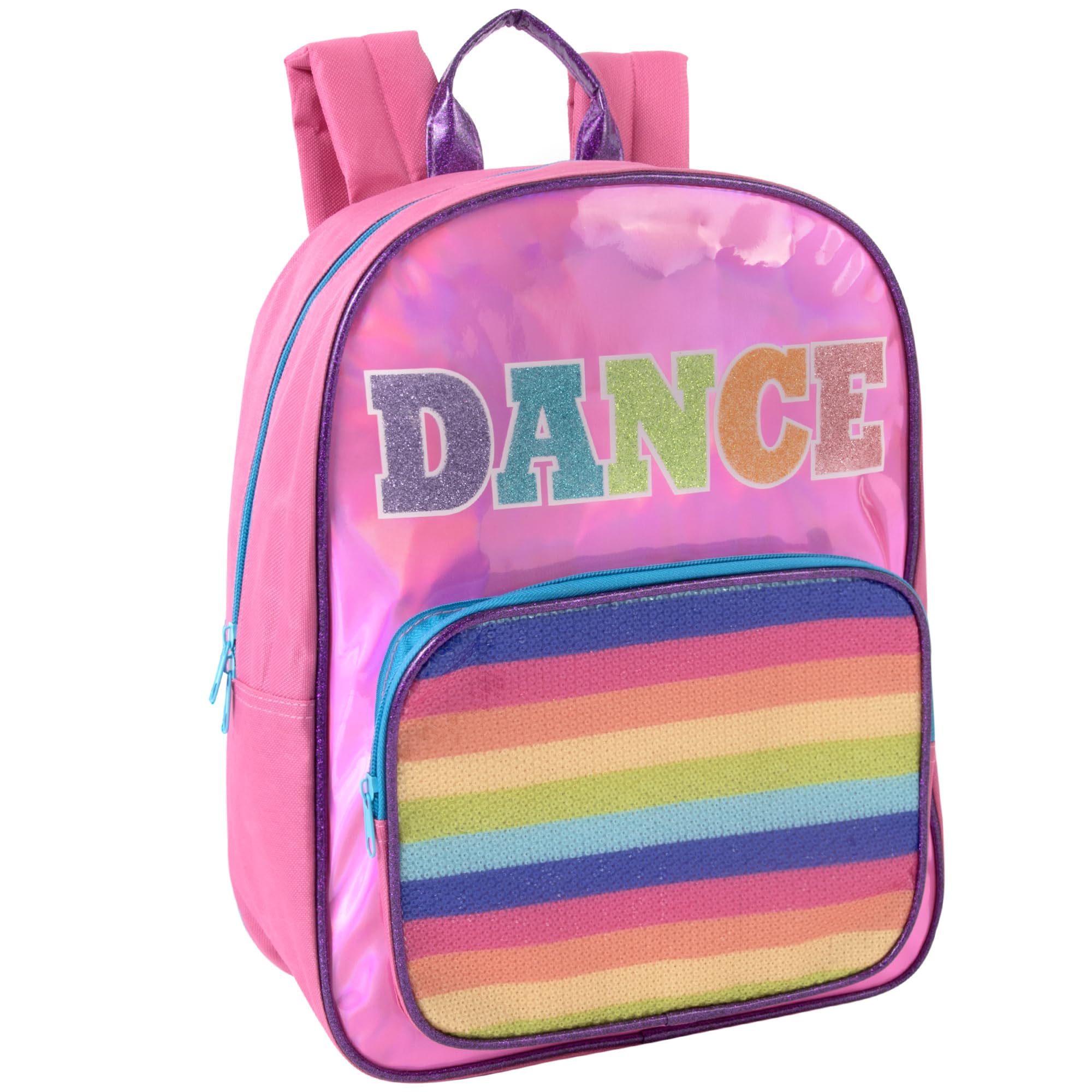 Madison & Dakota Women's Pink Sparkle Holographic Dance Mini Backpack For Garments, Costumes, Travel | Mini Rainbow Glitter Backpacks, S, Casual Daypacks