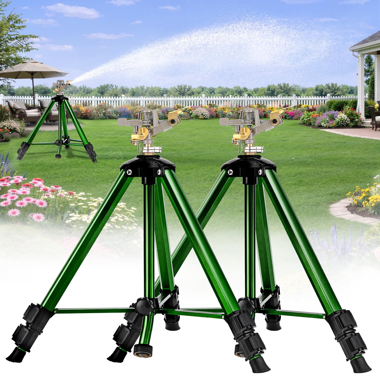 Photo 1 of Impact Lawn Sprinkler with Tripod Stand, Adjustable 0-360° Rotating Sprinklers for Yard & Garden, Wide Coverage Garden Hose Sprinkler Fits 3/4" Hose for Grass Watering (2packs)