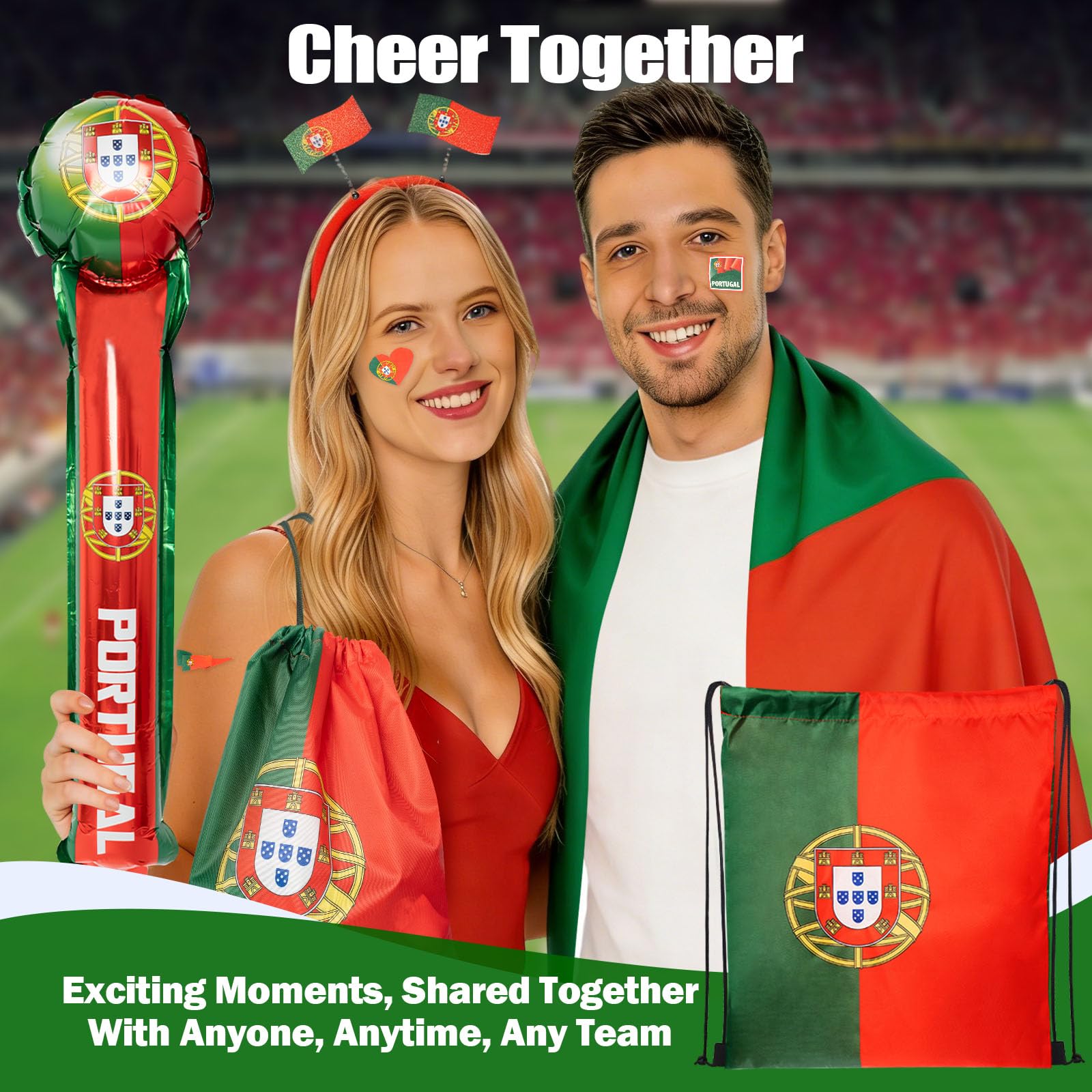 Set per tifosi della Coppa del Mondo 2026, include 10 kit per tifosi nazionali con fascia per la testa, 2 bastoncini di tuono, bandiera, braccialetto, borsa con coulisse, poster cancellabile a secco e