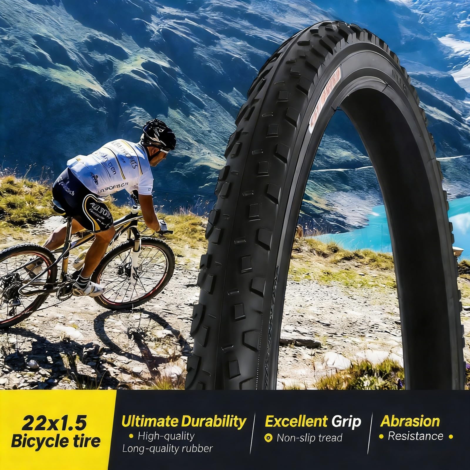 22x1.5 Opona Rowerowa z Ochroną Przed Przebiciem, Pogrubiona, Wzmocniona Ściana Boczna, Wzór Blokowy dla MTB, Jazdy Miejskiej i Off-Road, 40-65 PSI, 40-507(2pcs)