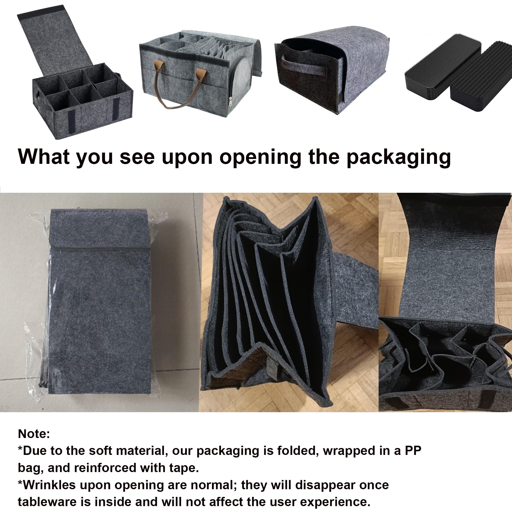 Genérico Organizador Vajilla Camping para Autocaravana,Caja Platos Camping con 8 Compartimentos y Separadores,Bolsa Vajilla Camper de Fieltro con Soporte para 4 Tazas,con 10 Tiras de Fijación(PC)