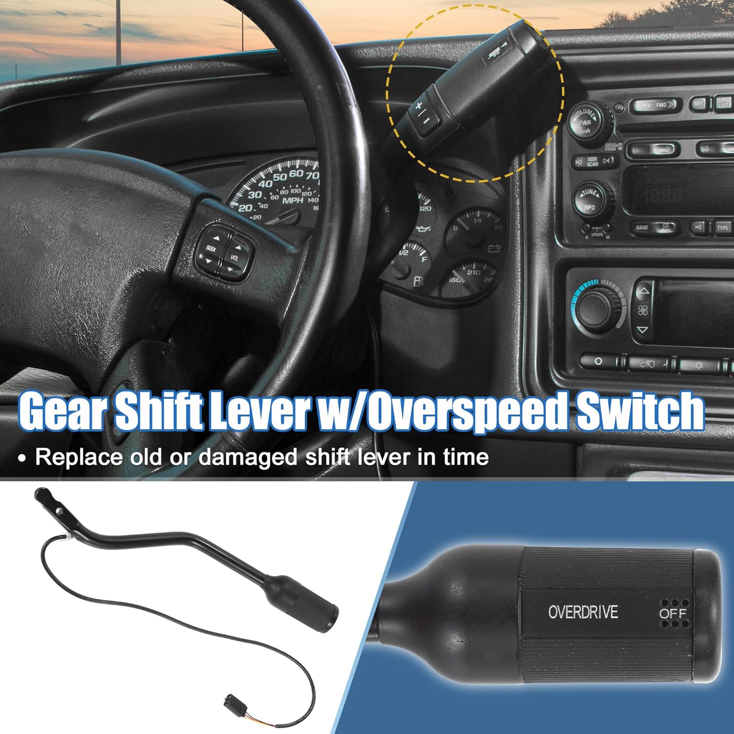 uxcell Automatic Transmission Gear Shift Lever and Overdrive Switch Kit for Ford F150 F250 F350 Bronco 1992-1997 Shifter Select Lever with Overspeed Switch