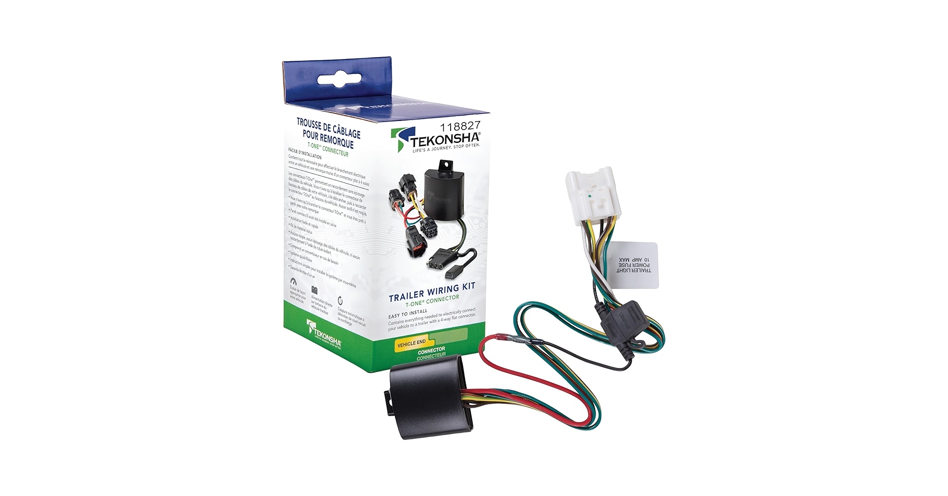 +8総9 Tekonsha T-One T-Connector Harness, 4-Way Flat, w/Circuit