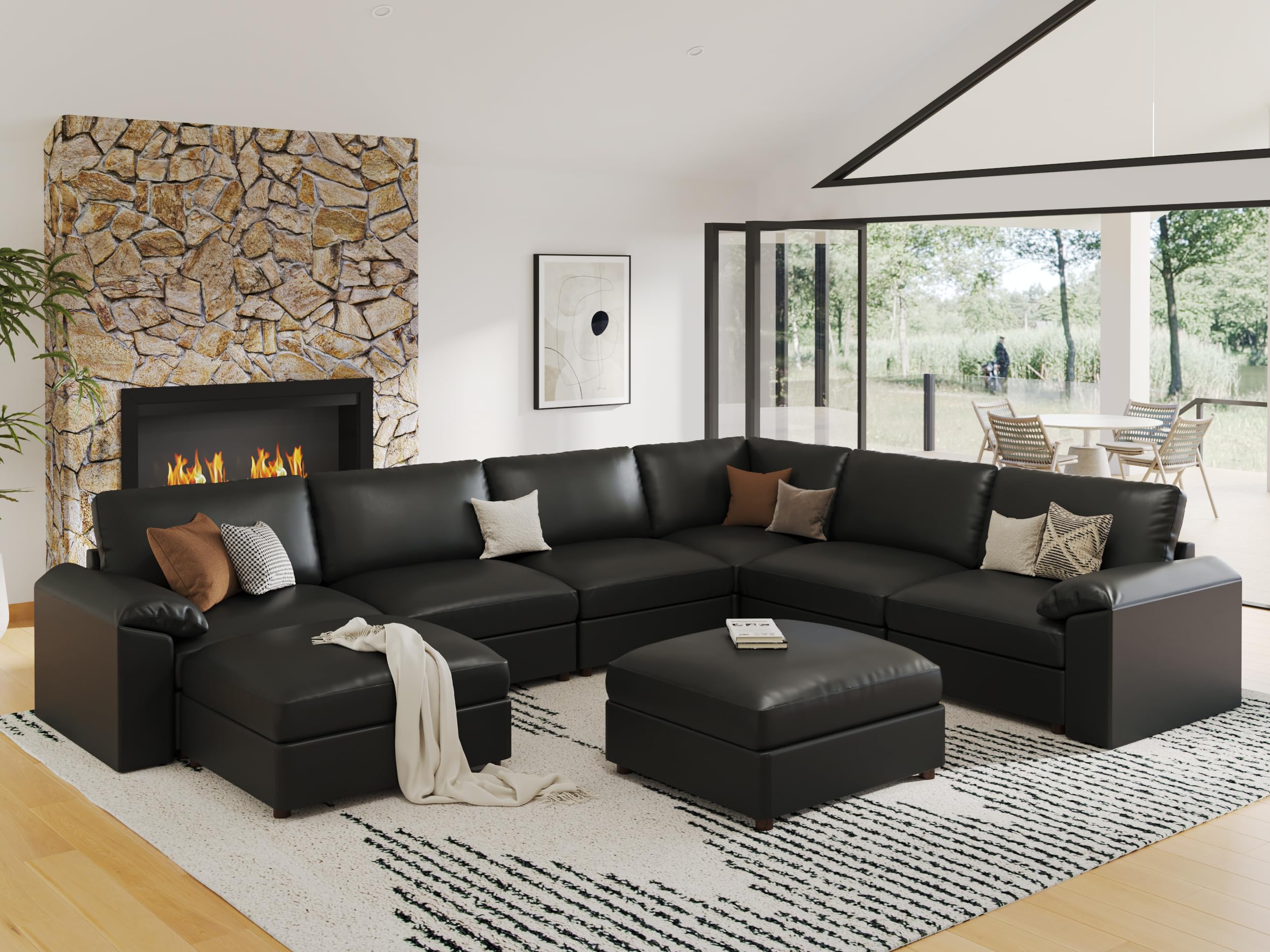 EASE MOOSE Sectional Couches for Living Room, U Shaped Modular Sofa, Black