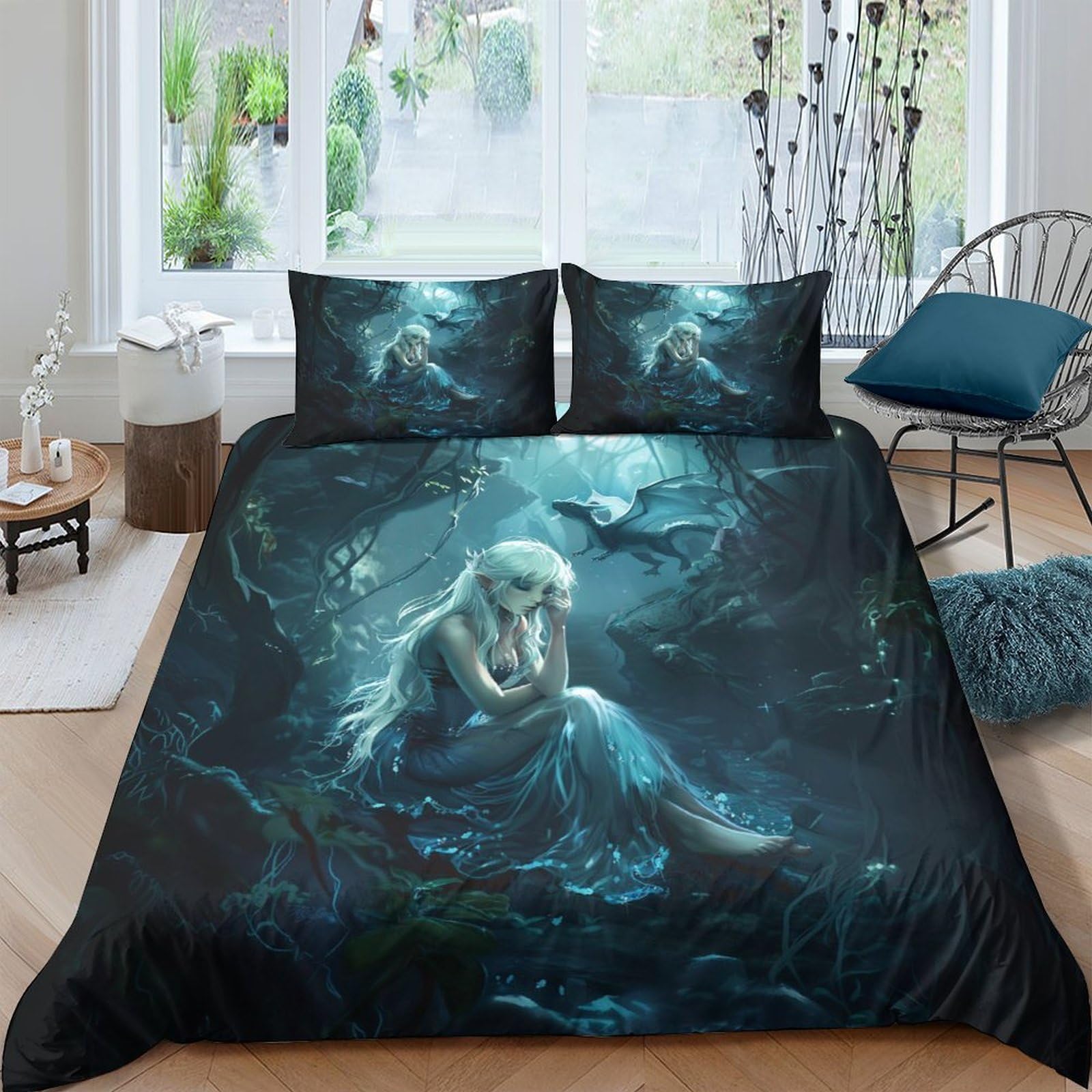 Ctjqhvkz Style-5 3D Printed Underwater Fantasy Fitted Sheet Microfiber Soft Bed Cover Mermaid Dream Mattress Protector Bedroom Decor Single（135X200cm）