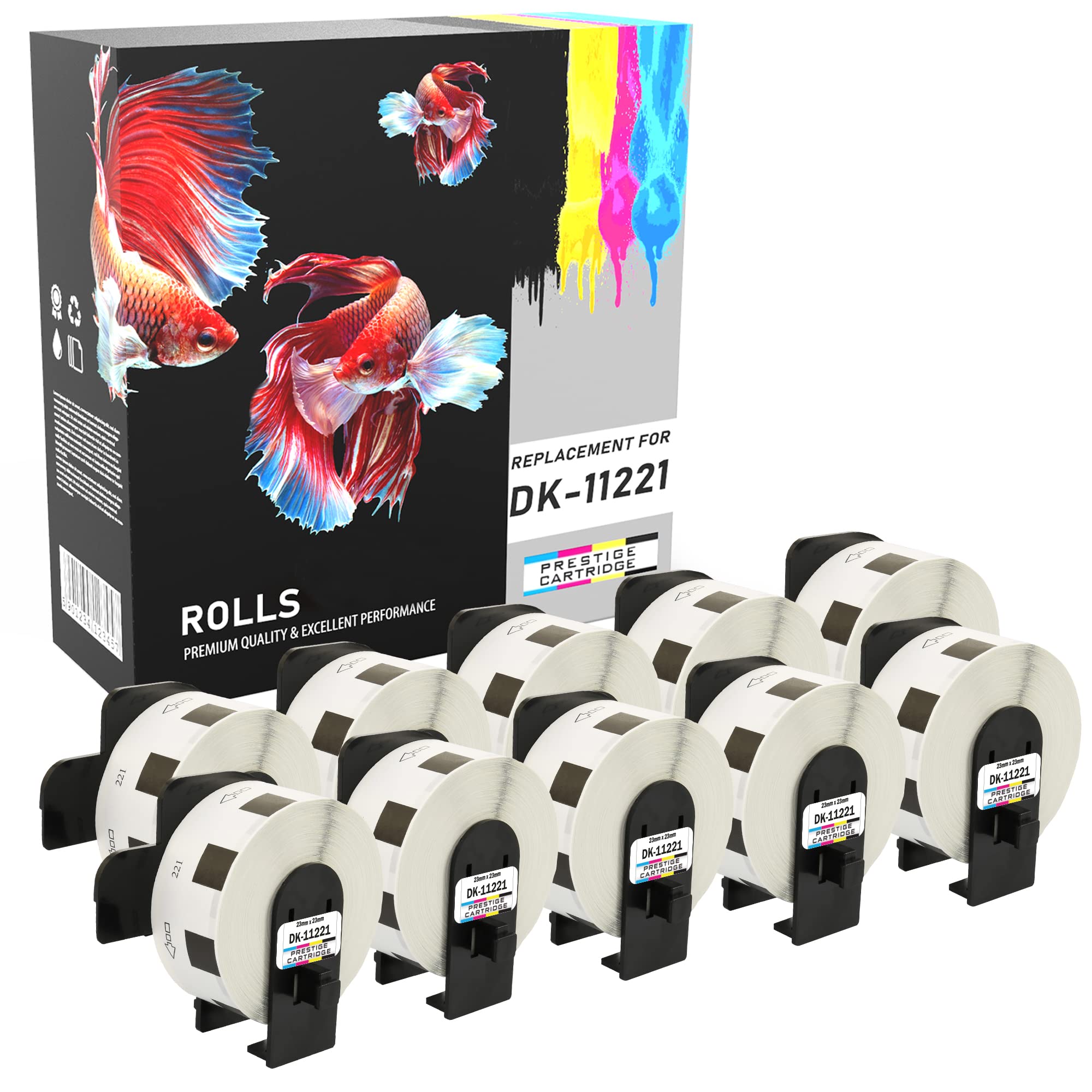 10x Compatibles Rollos DK-11221 23mm x 23mm Etiquetas adhesivas para Brother P-Touch QL-500 QL-550 QL-560 QL-570 QL-700 QL-720NW QL-800 QL-810W QL-820NWB QL-1050 QL-1110NWB (1000 Etiquetas por Rollo)