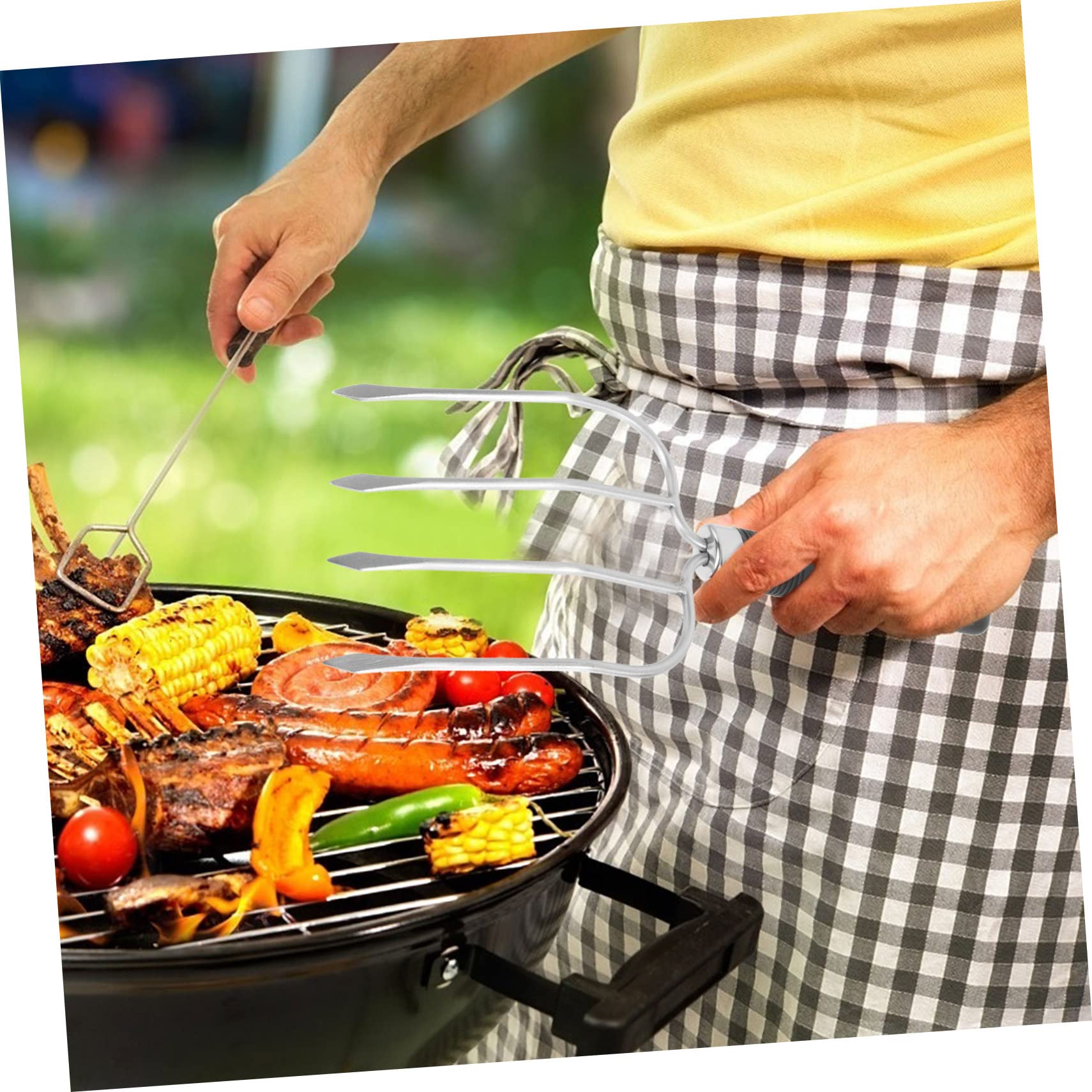 ifundom 3 Piezas Tenedor de Barbacoa de Inoxidable Ergonomía y Superficie Antiadherente Asar Carne Casa y Camping