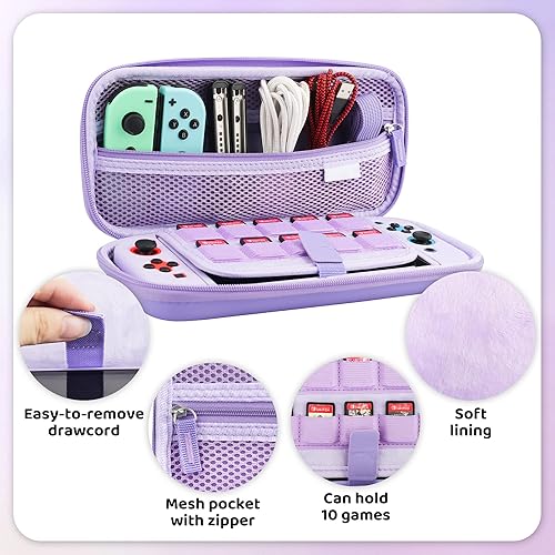 Miniatura 3 de RHOTALL Case for Nintendo Switch, Potable Carrying Case for Switch with Soft Cover, Screen Protector, 4 Thumb Caps, Wrist band and Shoulder strap,