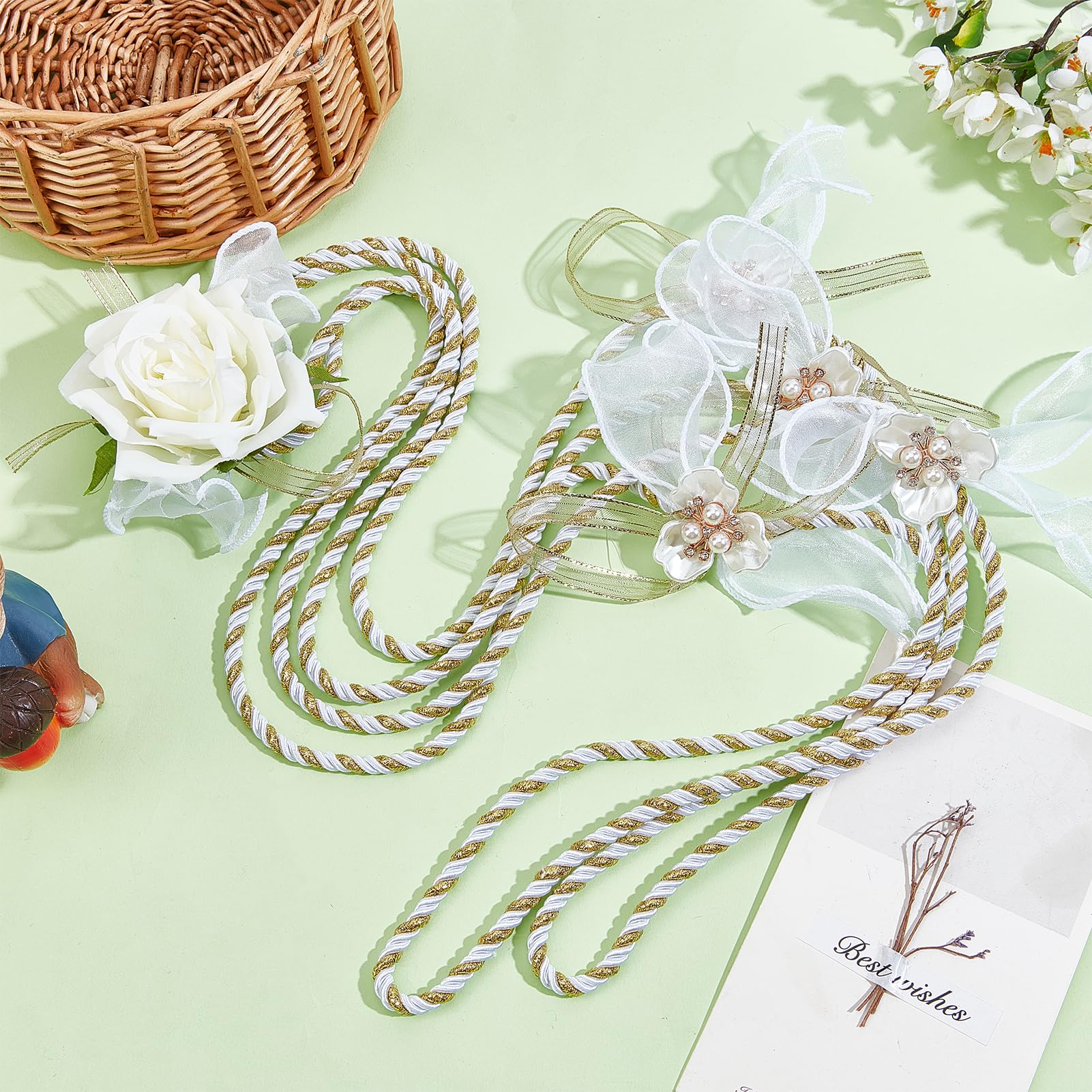 NICENEEDED Handfasting Cord for Wedding Flower Lasso with Buff Rose Rustic Wedding Lasso Lazos Wedding Cord - Image 4