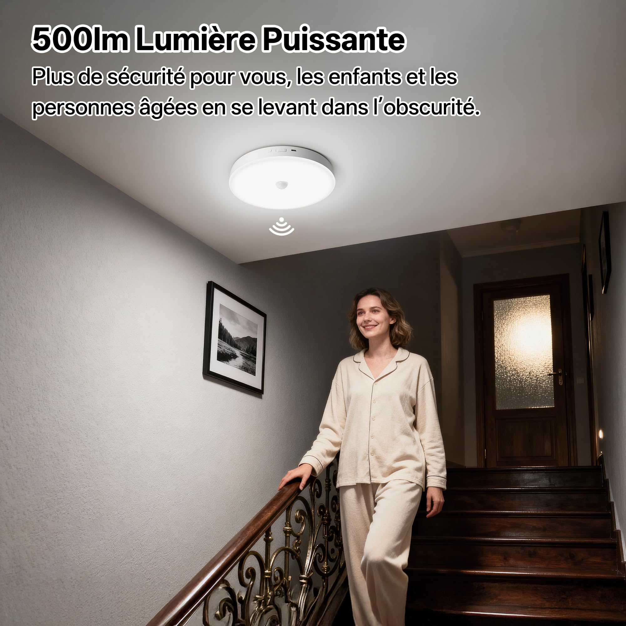 Homelist Plafonnier avec détecteur de mouvement, 12000mAh, 2 pièce