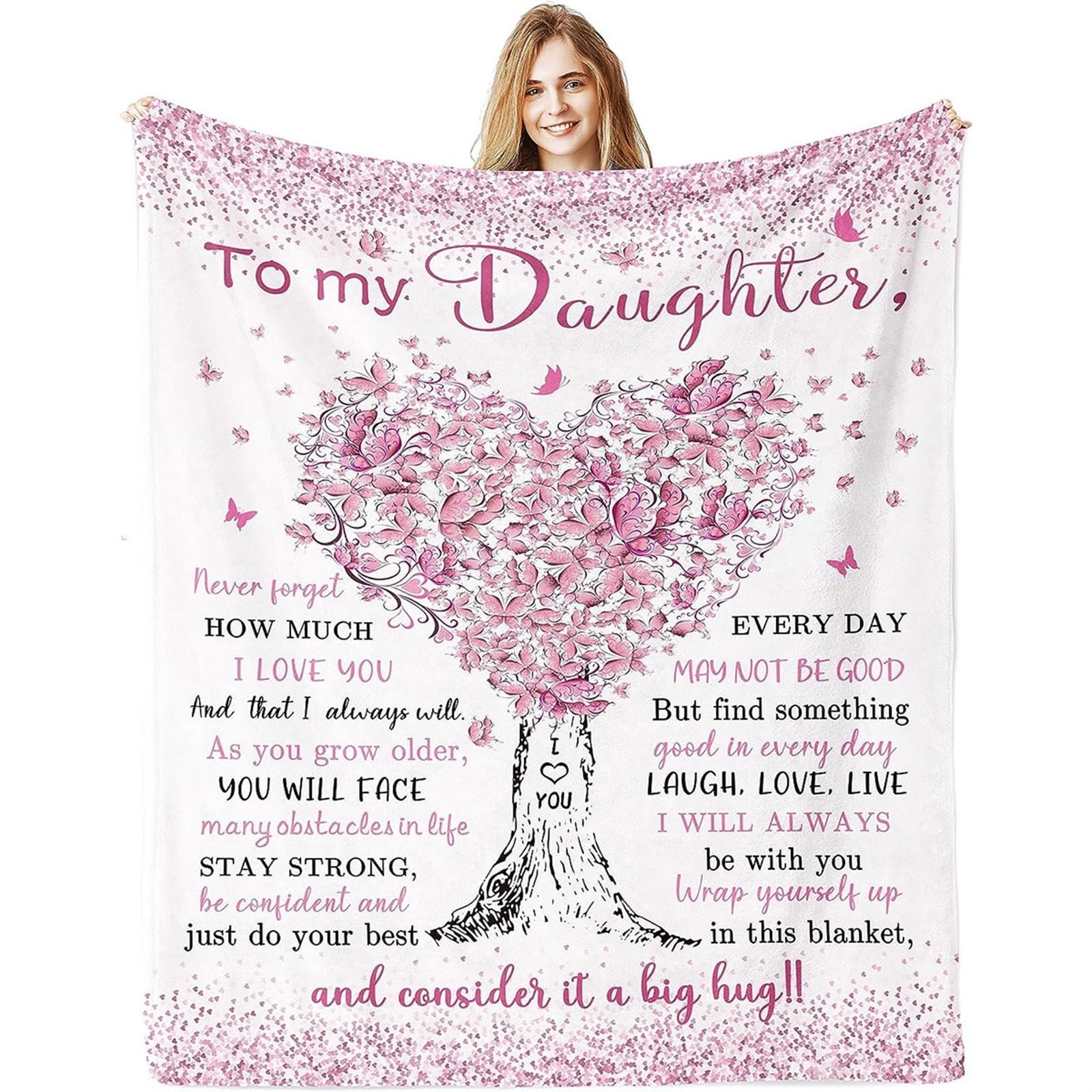 THE WHITE SHOPHappy Birthday Envelope Gift Ideas for Daughter Blanket Flannel Blanket Printed Cover Blanket,interesting words, lightweight, durable, pink(130x150cm)