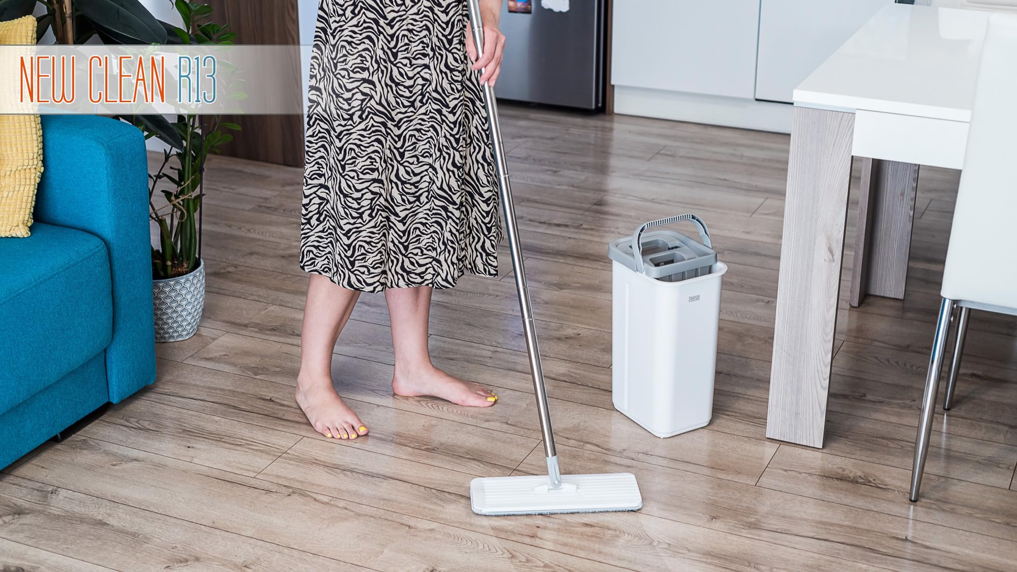 Teesa Mop Czyszczący New Clean R13 Płaski Dwukomorowe Wiadro 5,7 L Szary TSA0045