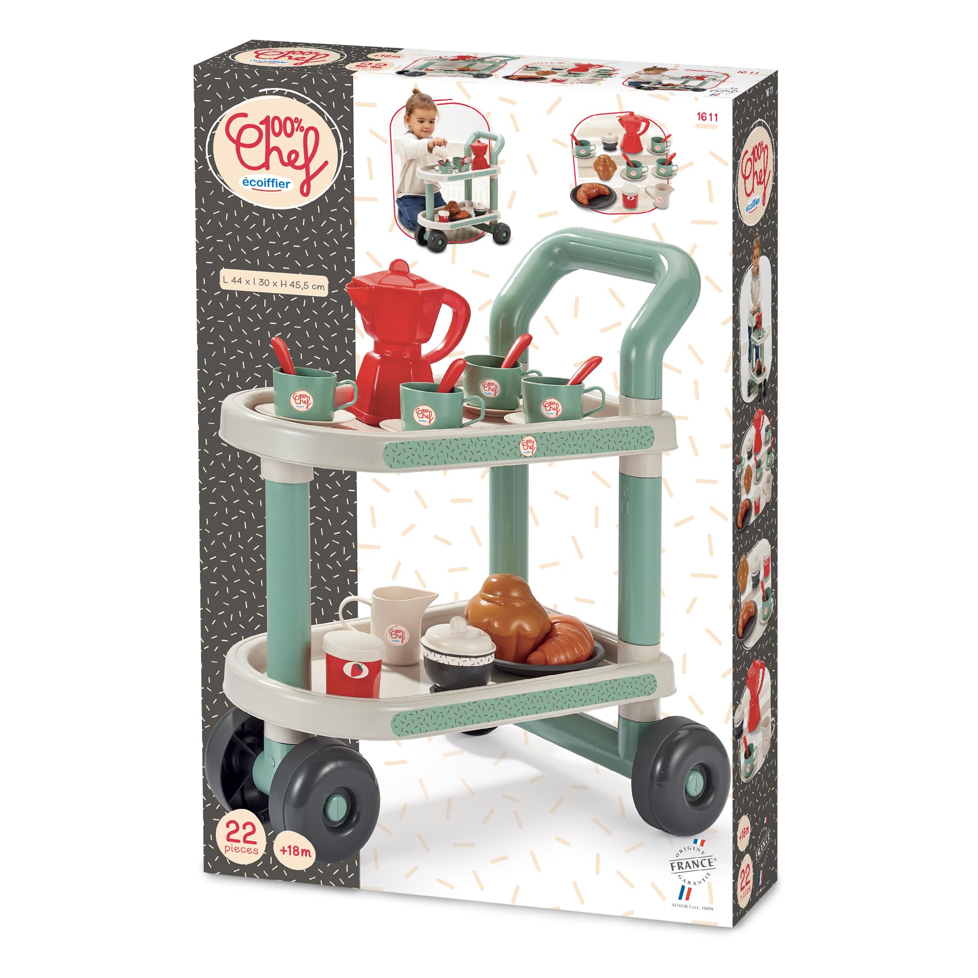 Carrito De Supermercado Ecoiffier 100% Chef – Set De 20 Accesorios Comida, Juguete De Imitación Desde 18 Meses