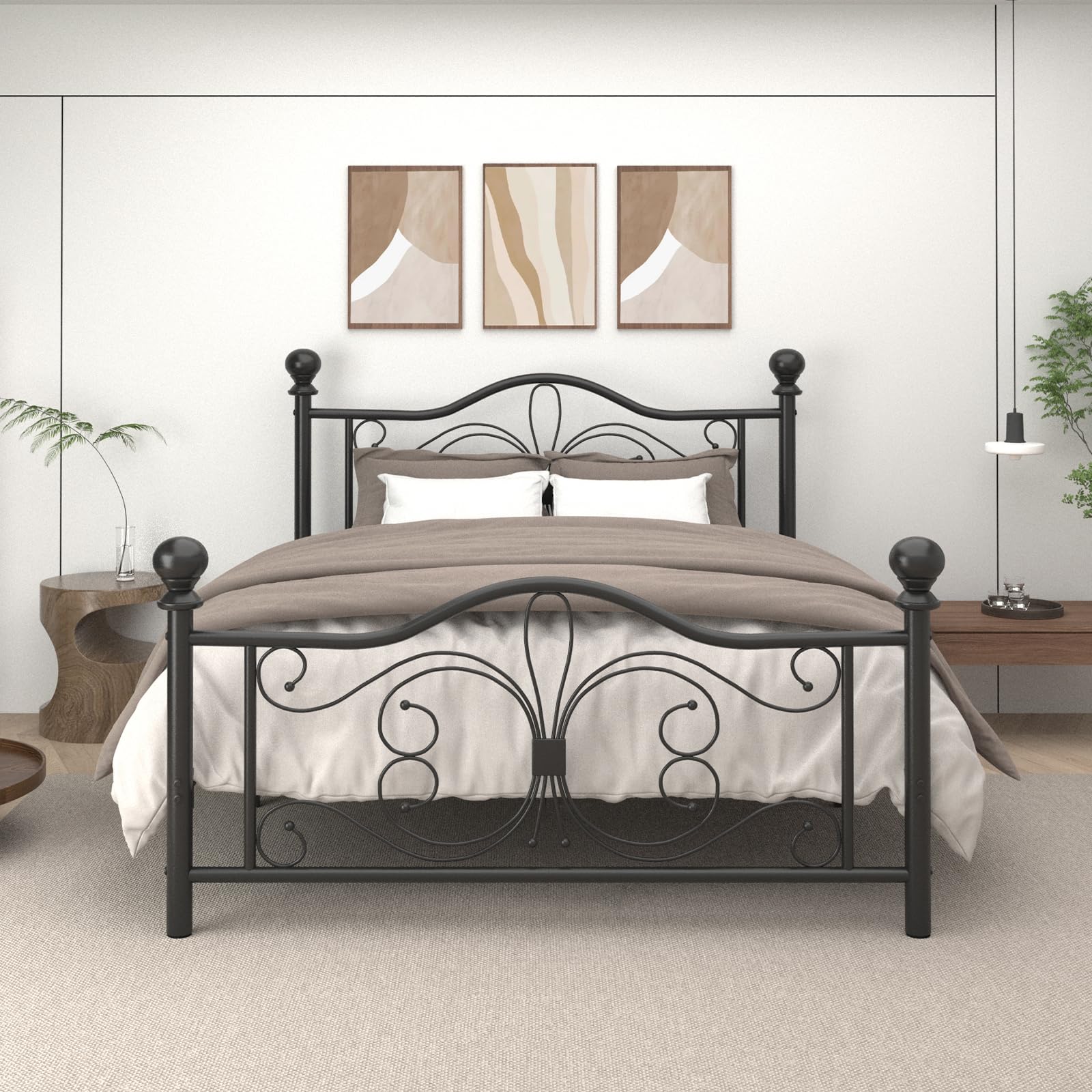 Twin Size Bed Frame?Metal Platform Bed Frame with Headboard, Butterfly Pattern Design Headboard & Footboard, Strong Metal Slat Support, Easy Assemble, No Box Spring Needed, Noise Free, Black