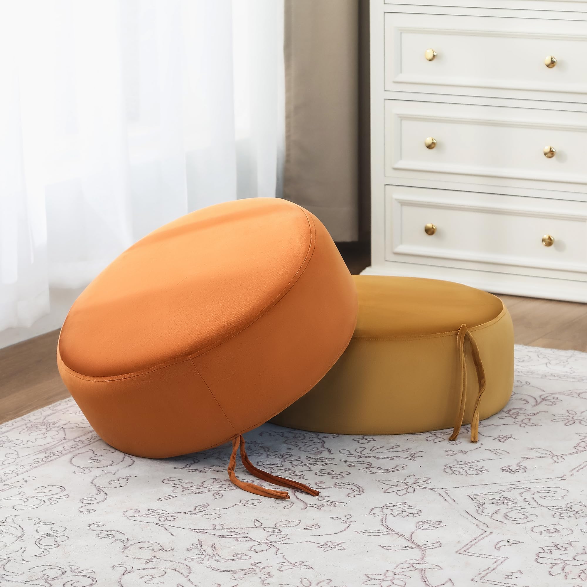 Homebeez Double Layer Stackable Pouf Ottoman, Fabric Modern Round Foot Rest for Bedroom Living Room, Orange