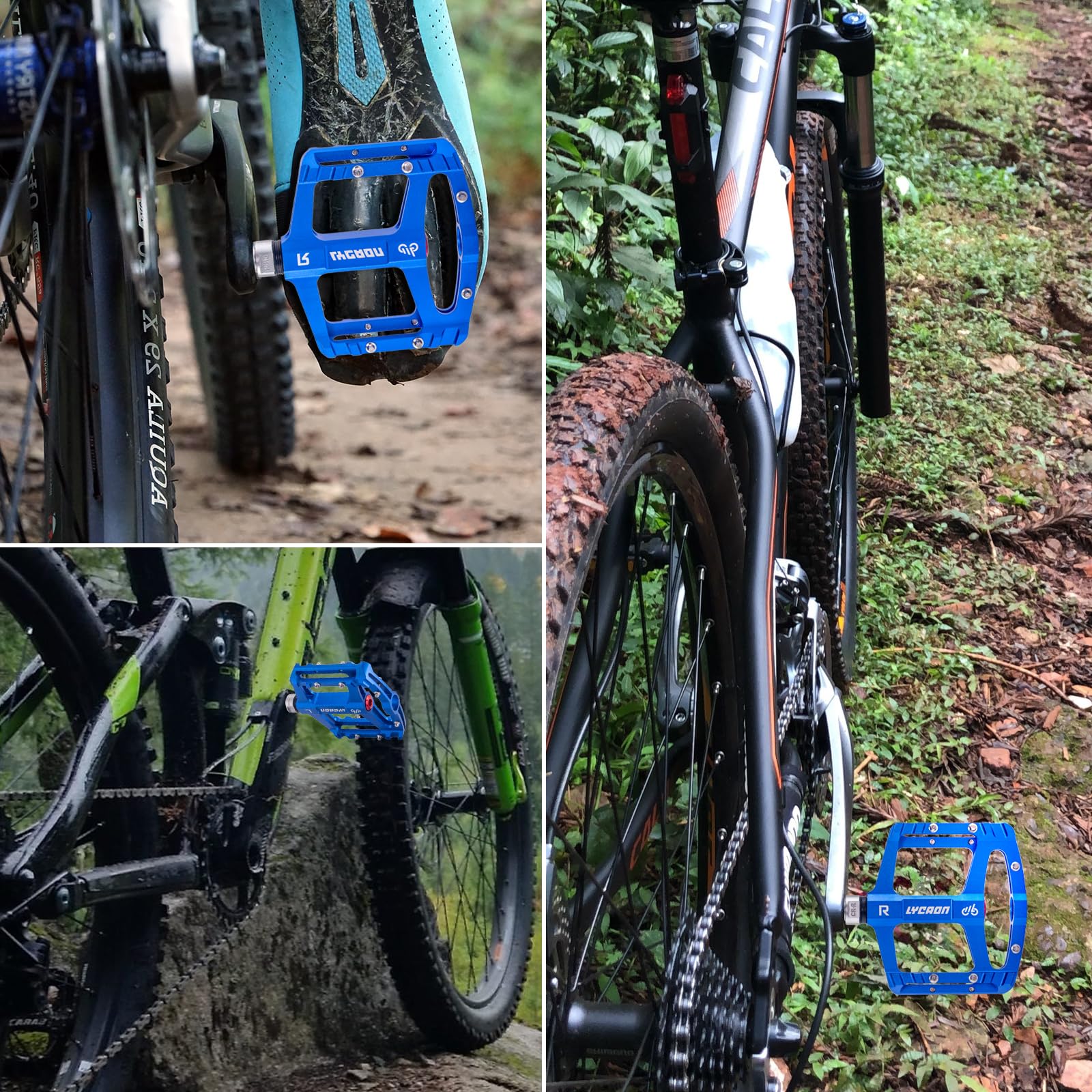 LYCAON Pedali per Bicicletta, Pedale per Bici Antiscivolo in Lega di alluminio CNC, CR-MO & 3 Pedali Cuscinetti per BMX MTB 9/16 Pollici