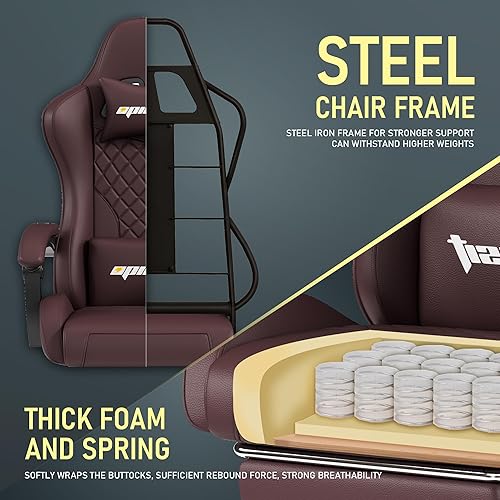 Miniatura 6 de Silla Gaming, Sillas Ergonómicas de Computadora para Adultos con Reposapiés, Silla de Oficina de Cuero PU con Soporte Lumbar Ajustable y Cojín de