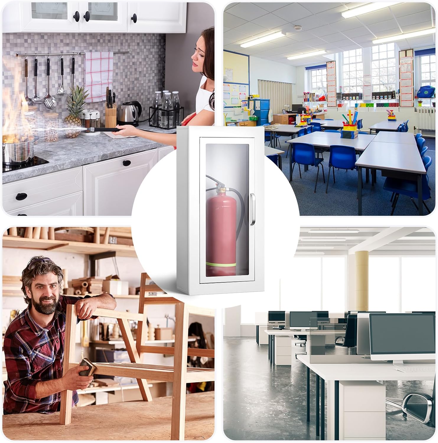 Zonon 1 Pcs 10lb Fire Extinguisher Cabinet Wall & Surface Mount 27 3/8 H x 13 7/8 W x 6 1/2 D White Steel Fire Extinguisher Box Wall Mount Extinguishers Case Holder with Handle for Outdoor Indoor