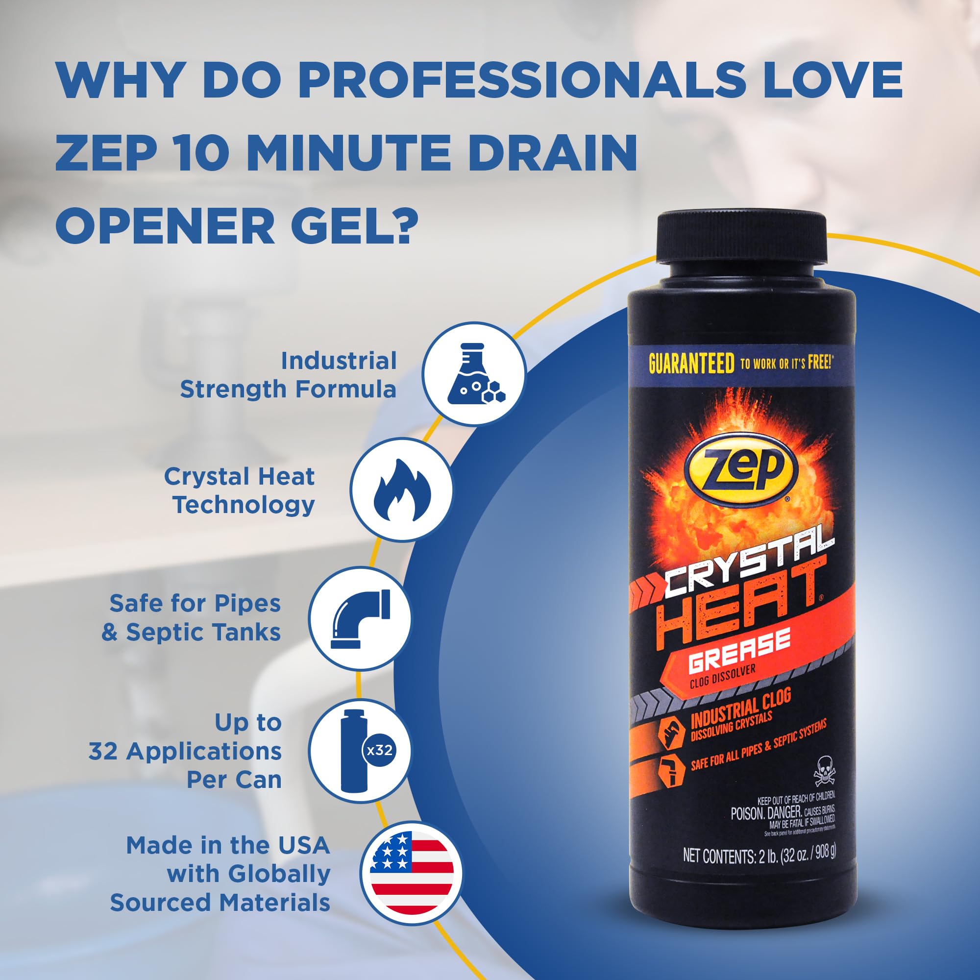 Amazon.com: Zep Crystal Heat Drain Opener 32 Ounce - ZUCRY2