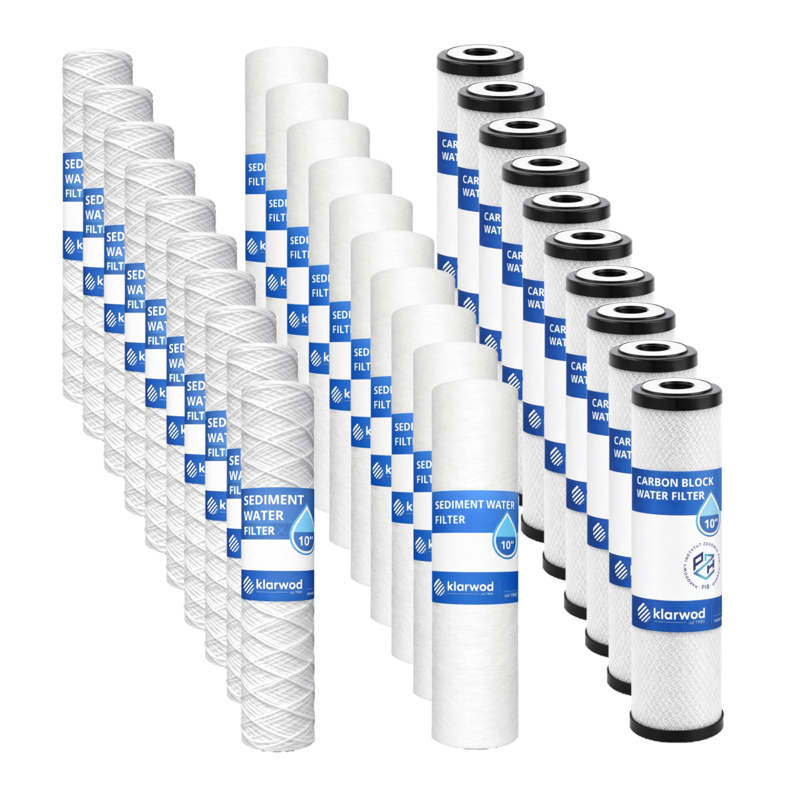 30x Wasserfilter 10 Zoll Sediment String, Schaumstoff, Aktivkohle Kartuschen | Universal für 10" Filtergehäuse und Umkehrosmose | Wasserfilterpatrone | Sedimentfilter | Vorfilter